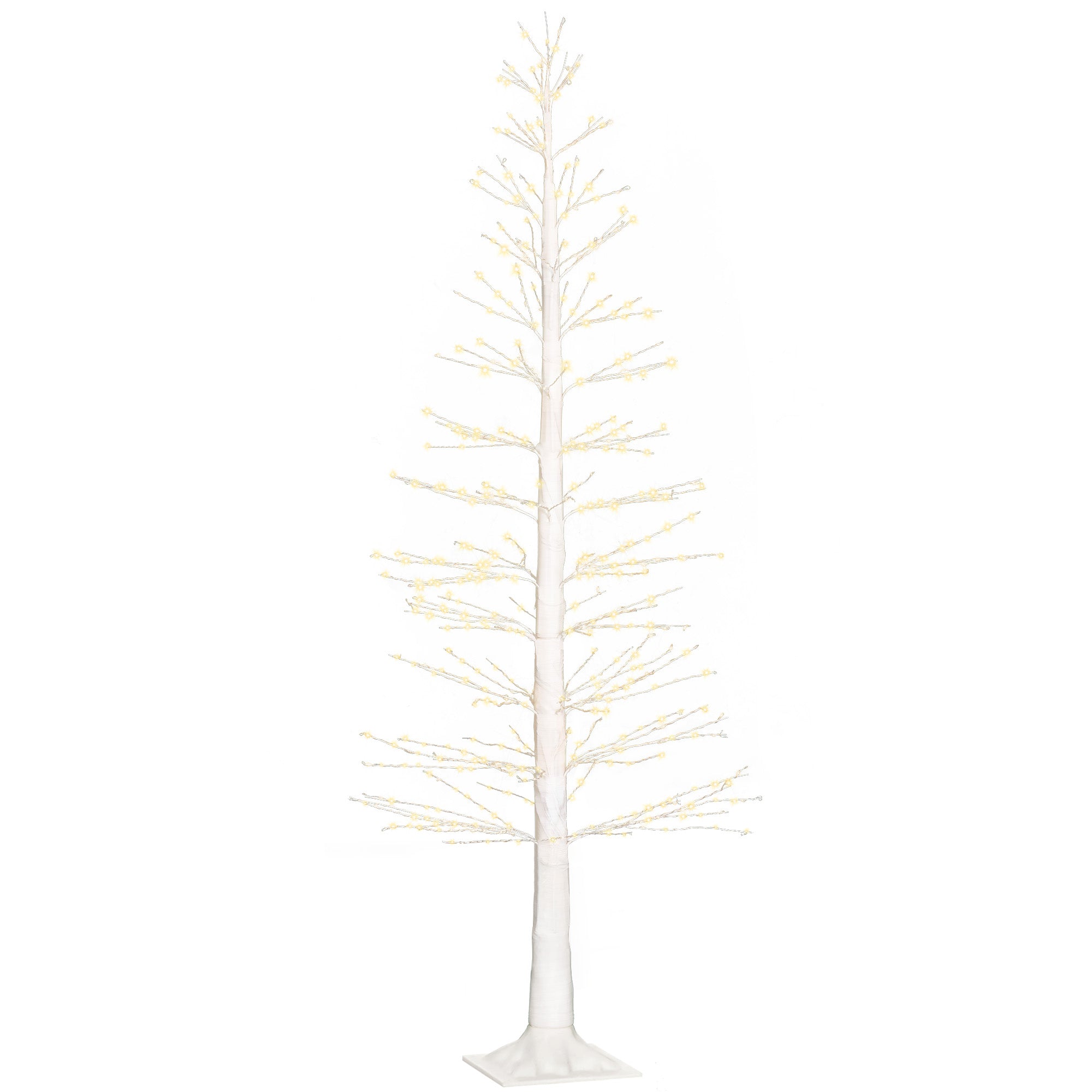 HOMCOM Kunsttanne mit LED-Beleuchtung, 180 cm hoher Weihnachtsbaum, realistische Rinde, Weiß