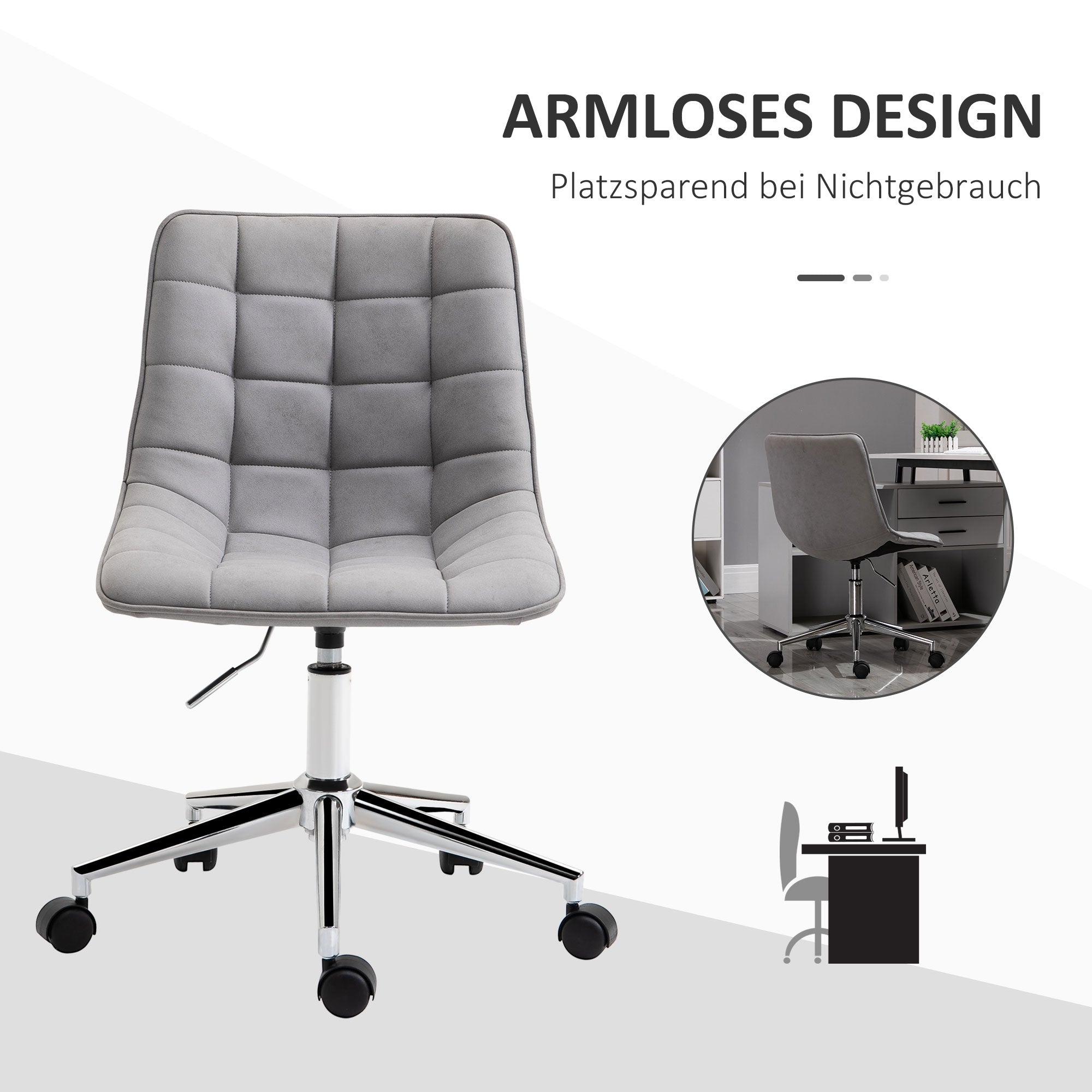 Vinsetto Bürostuhl Drehstuhl Schreibtischstuhl höhenverstellbar 360° drehbar Mikrofaser Schaumstoff Hellgrau 60x 60x90 cm