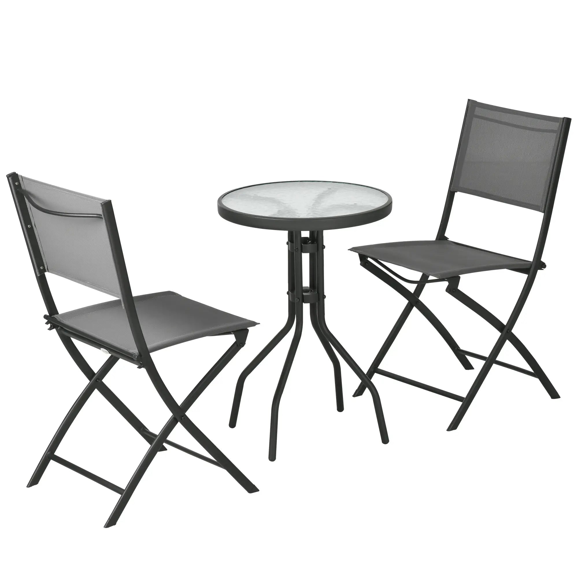 Outsunny Garten-Bistroset 3-teilig klappbar Hartglas-Tisch