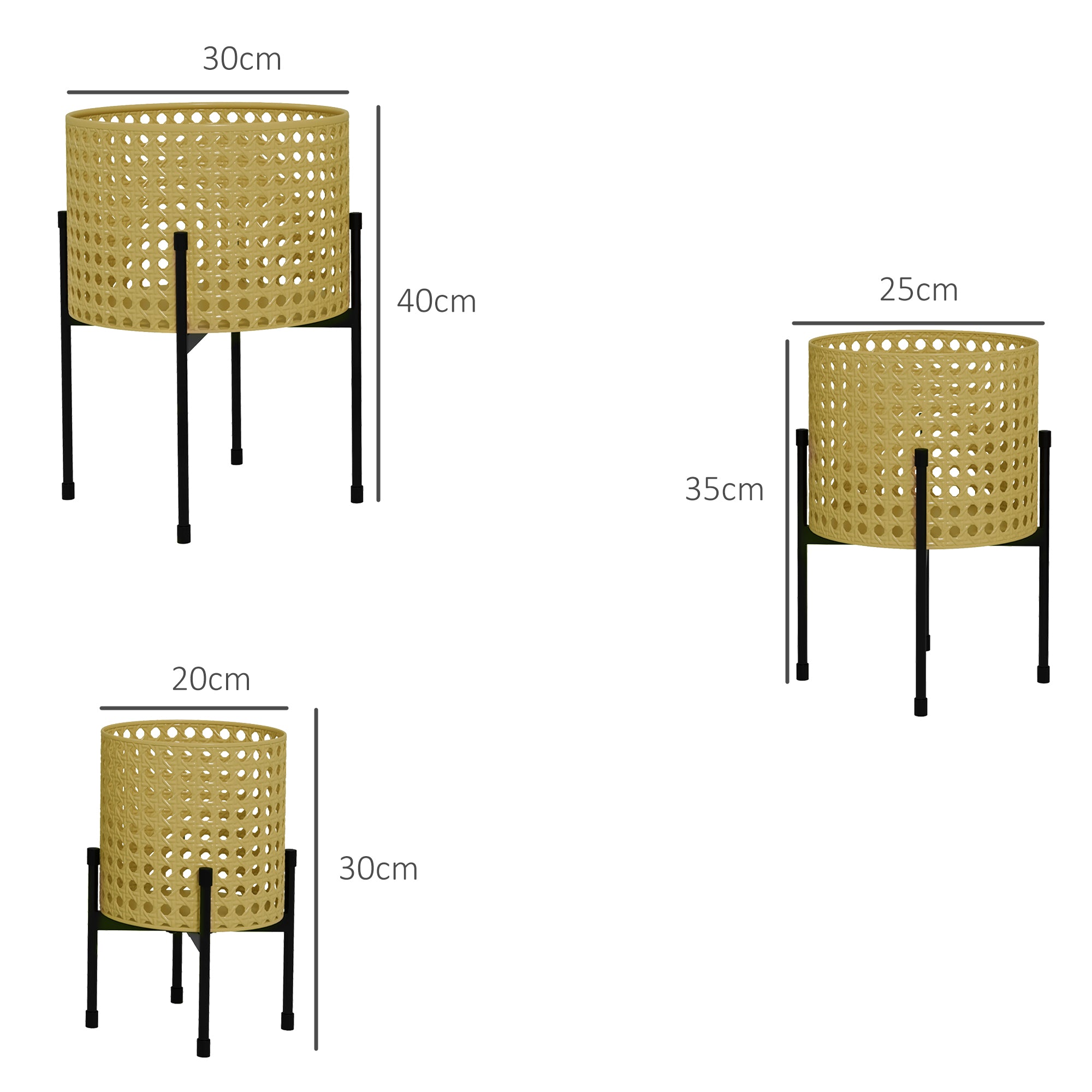 Outsunny Blumenständer, 3er-Set, rostfreies Metallgestell, In- und Outdoor, Schwarz/Gold