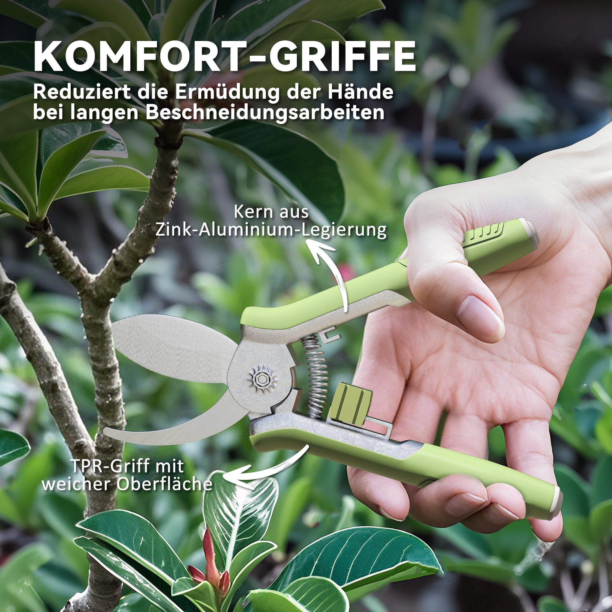 Outsunny Gartenwerkzeug Set 2 Stück Garten Werkzeug aus Edelstahl Gartengeräte mit Gartenschere Astschere Grün+Silber