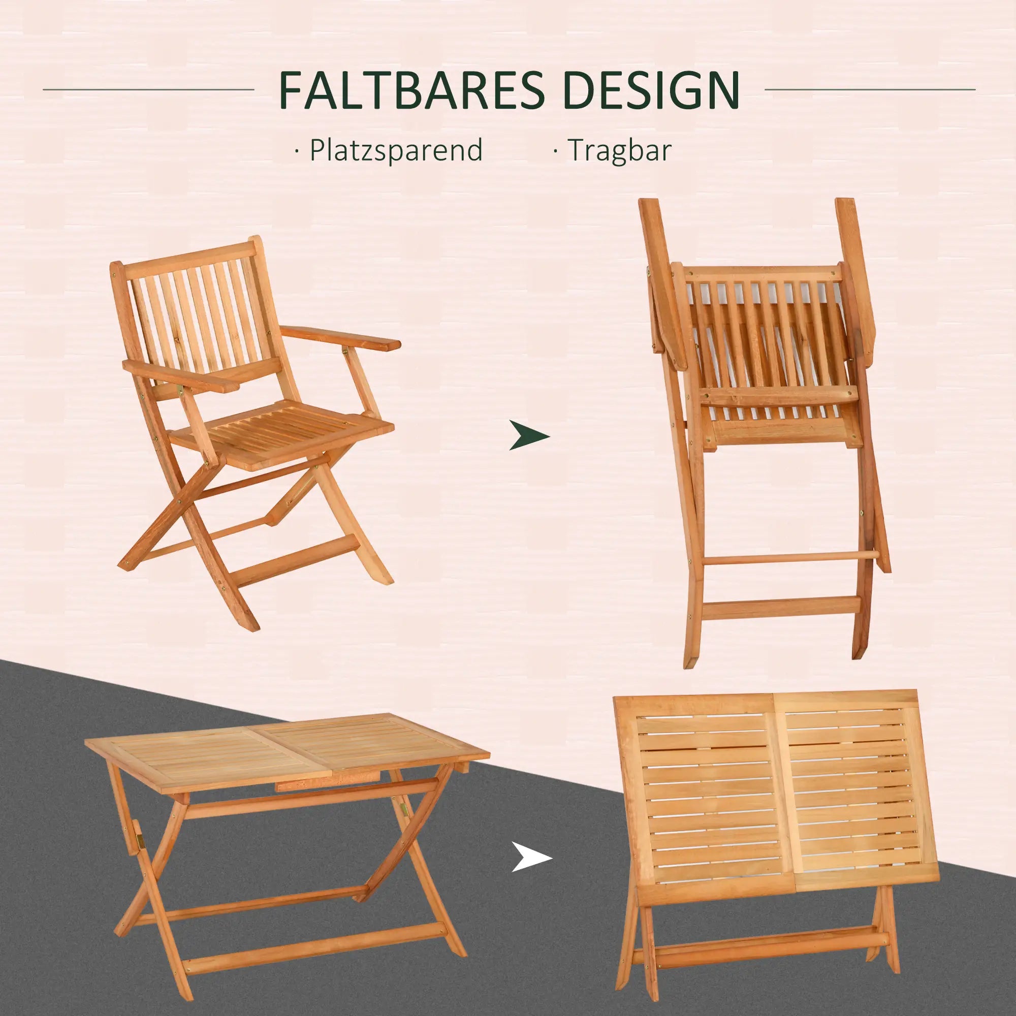 Outsunny Gartenmöbelset 5-tlg. klappbar hoher Sitzkomfort Pappelholz Teak