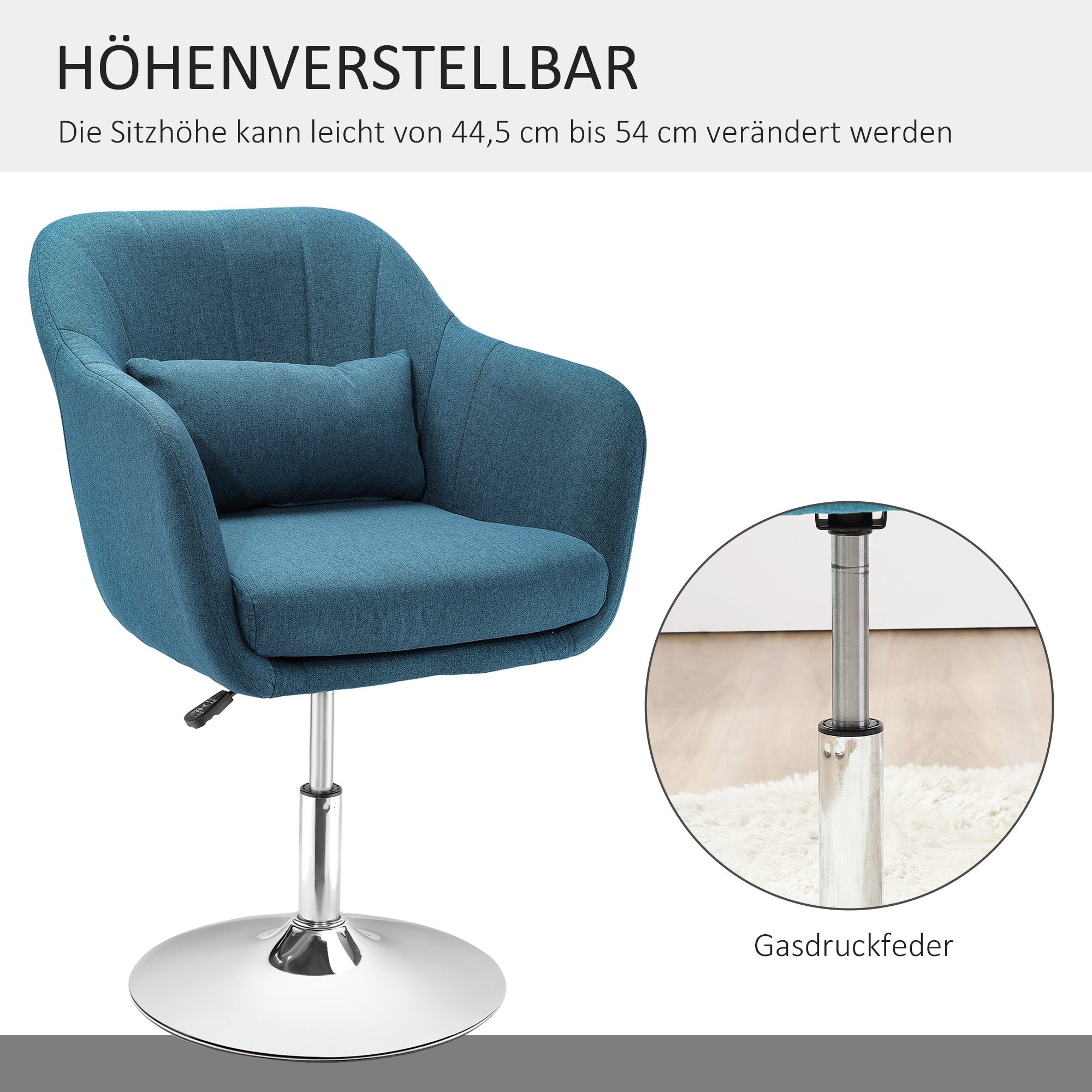 HOMCOM Drehstuhl, leinenartiges Polyester, Metall, 60 x 60 x 79-91 cm, Blau