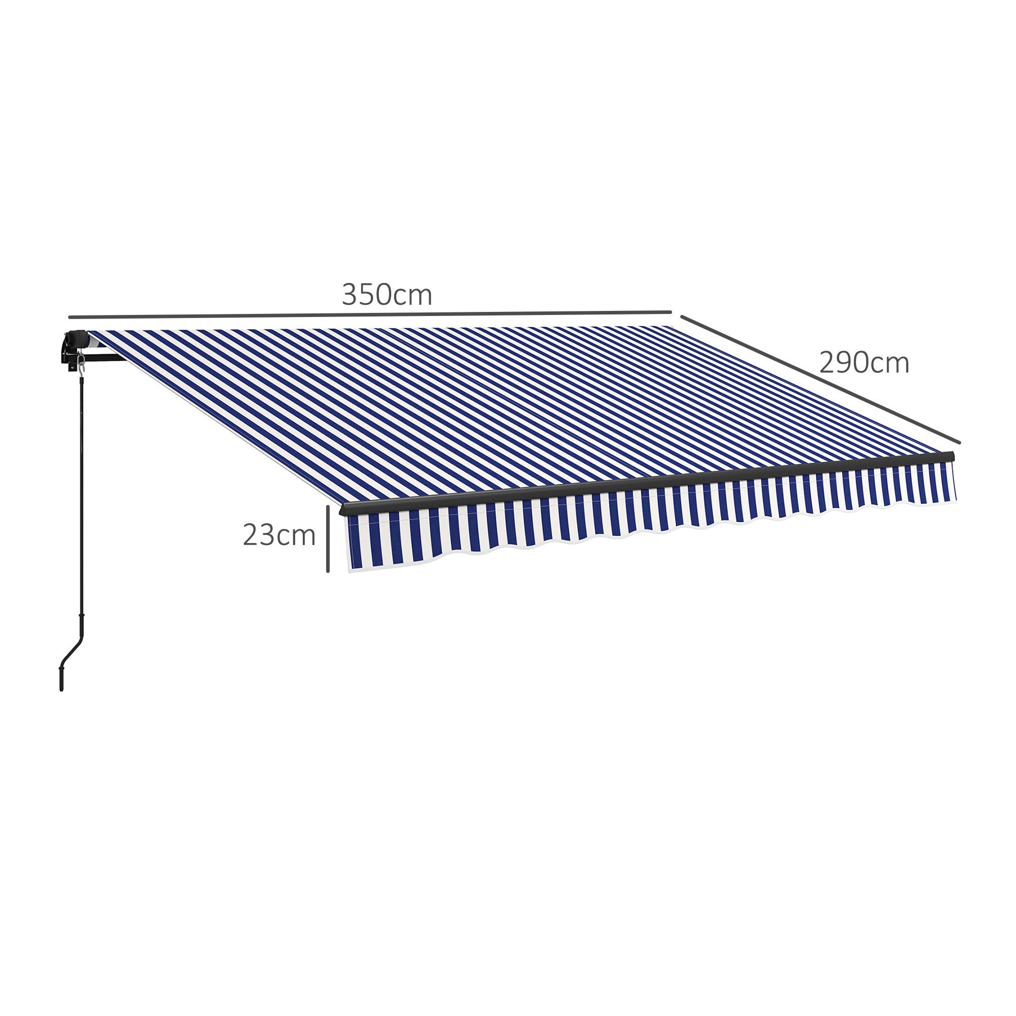 Outsunny Sonnenmarkise Markise Terrassenmarkise, inkl. Handkurbel, wetterbeständig, 350 cm x 290 cm, Blau + Weiß