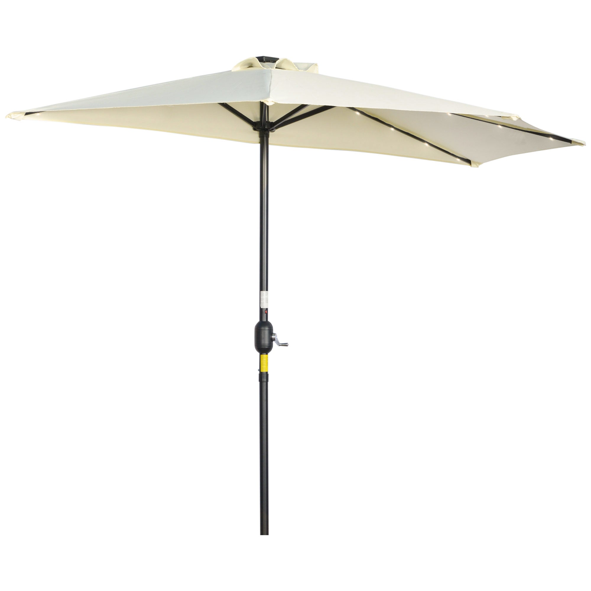 Outsunny Sonnenschirm, Terrassenschirm, halbrund, mit Solarpaneel, 20 LEDs, Handkurbel, beige, 2,70 x 1,35 x 2,40 m