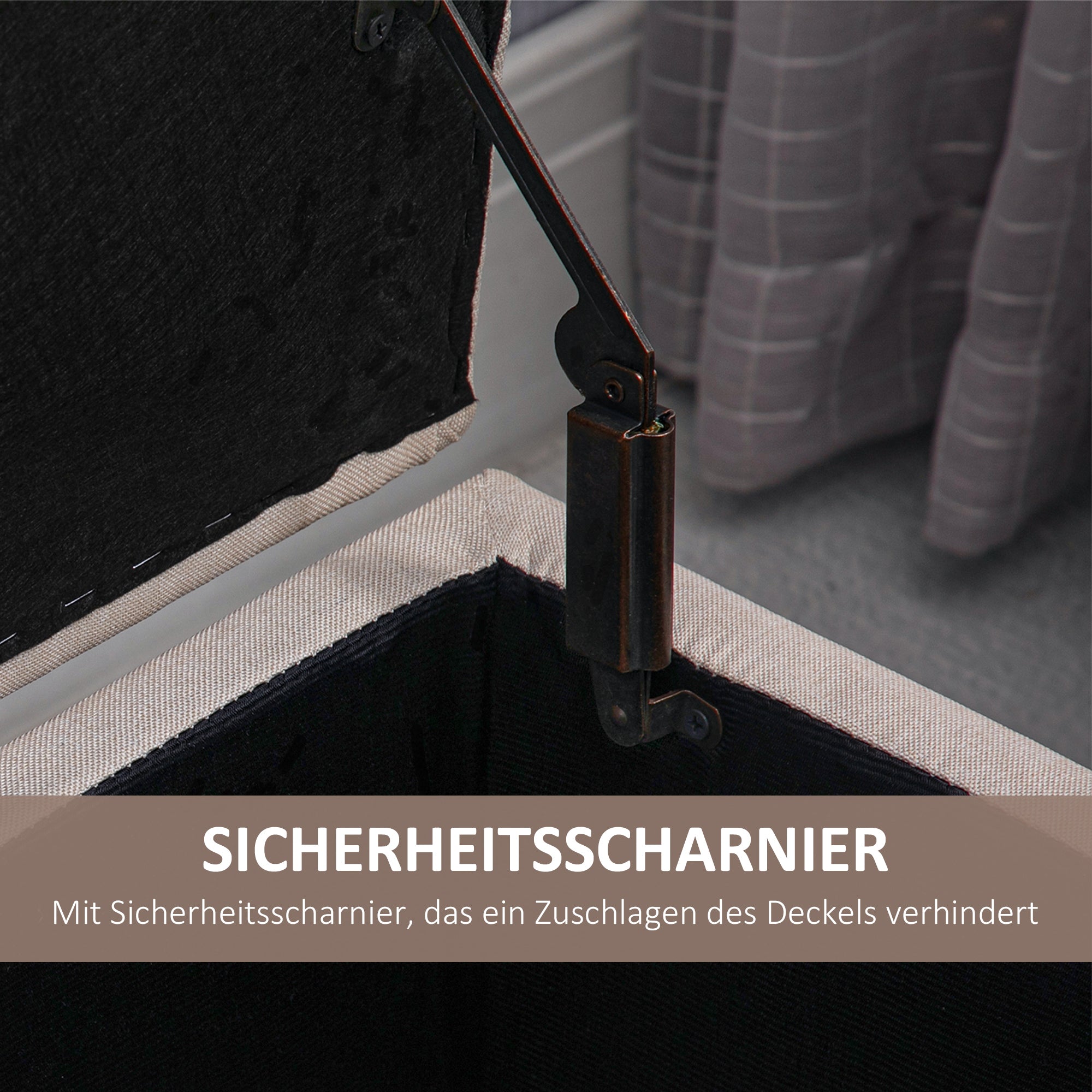 HOMCOM Sitzbank Polsterbank mit Stauraum Truhenbank Flur Schlafzimmer Wohnzimmer leinenartiges Polyester Gummiholz Cremeweiß 100 x 40 x 44 cm