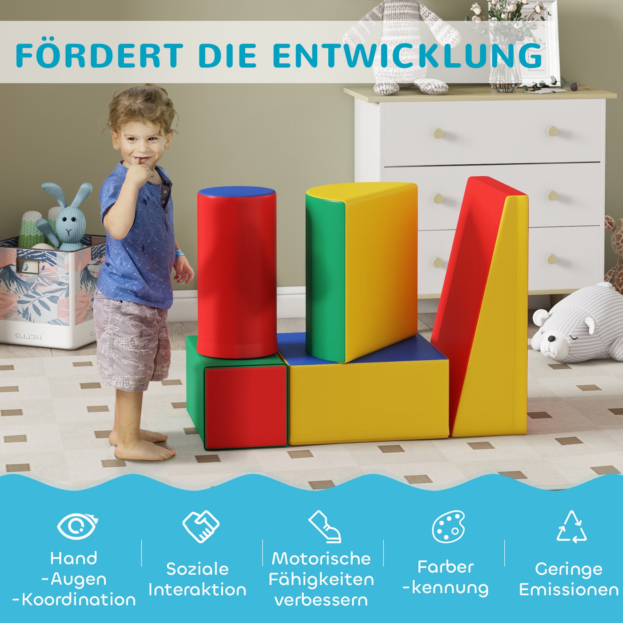 HOMCOM Softbausteine, Kletter- und Krabbelspielzeug, Kunstleder, EPE-Schaumstoff, Mehrfarbig, Verschiedene Formen