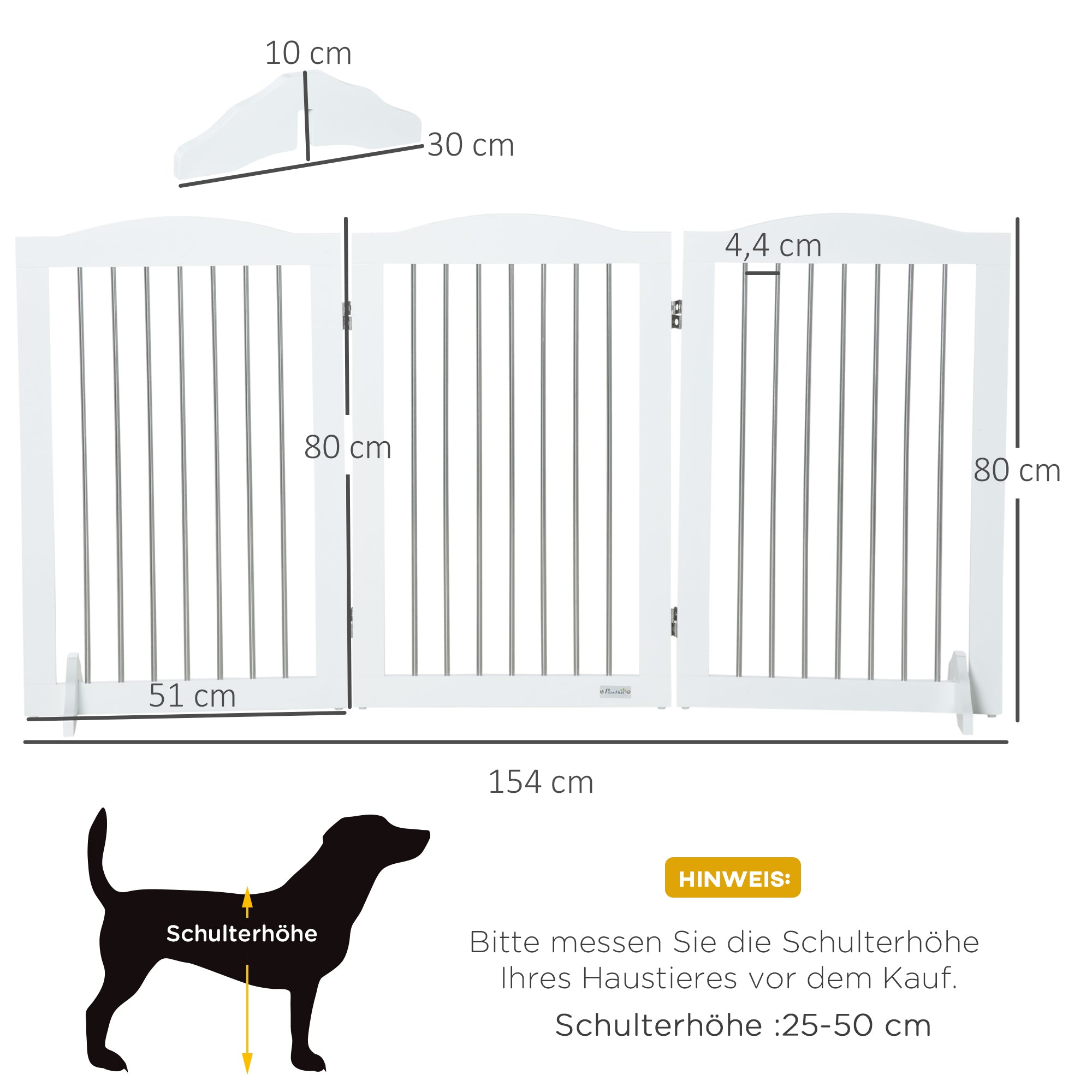 PawHut Hunde-Absperrgitter, klappbar, anpassbare Form, für Hunde bis 20 kg, 154 x 80 x 30 cm, Weiß