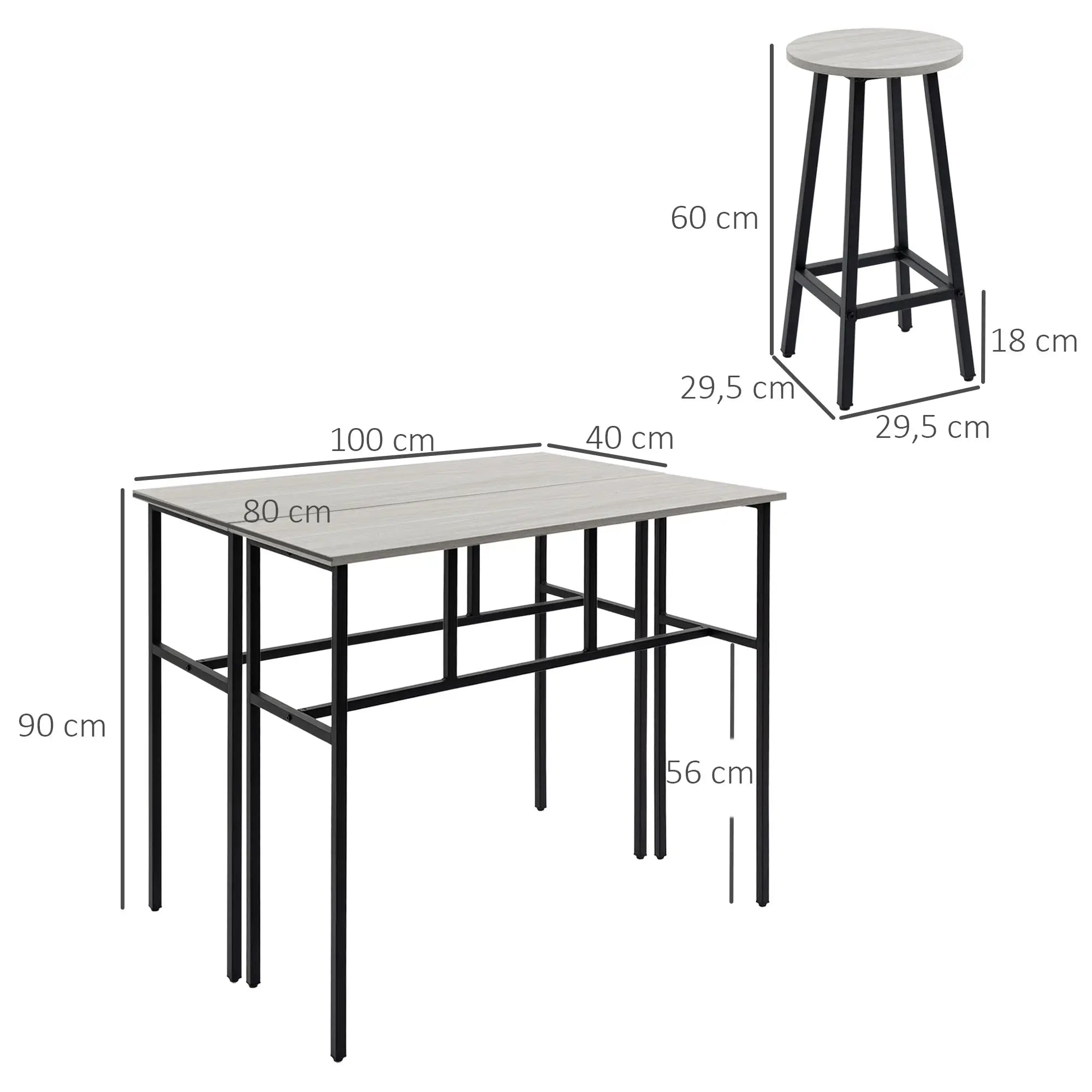 HOMCOM Bartisch-Set im Industriedesign, 6-teilig, 2 Tische und 4 Barhocker, Grau + Schwarz