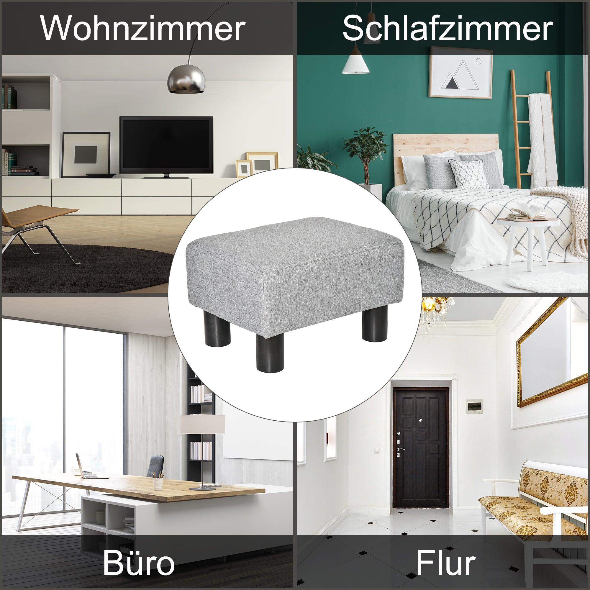 HOMCOM Hocker mit Stoffbezug in Leinenoptik, bis 110 kg, hellgrau, 40 x 30 x 24cm