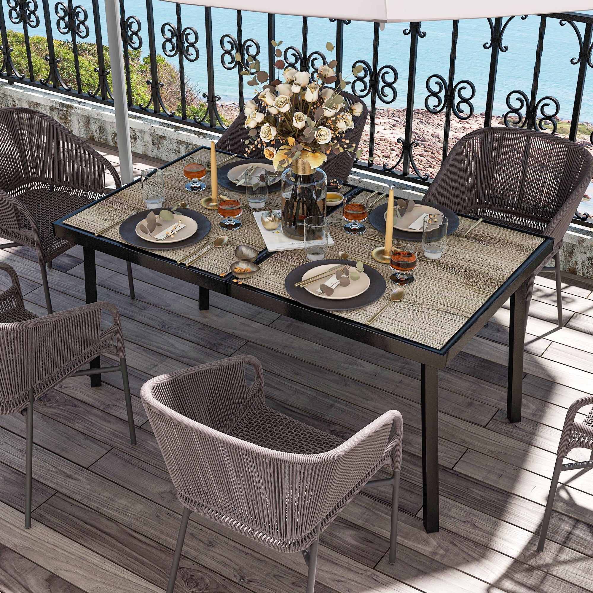 Gartentisch 145x85 cm für 6 Personen, Holzoptik Grau