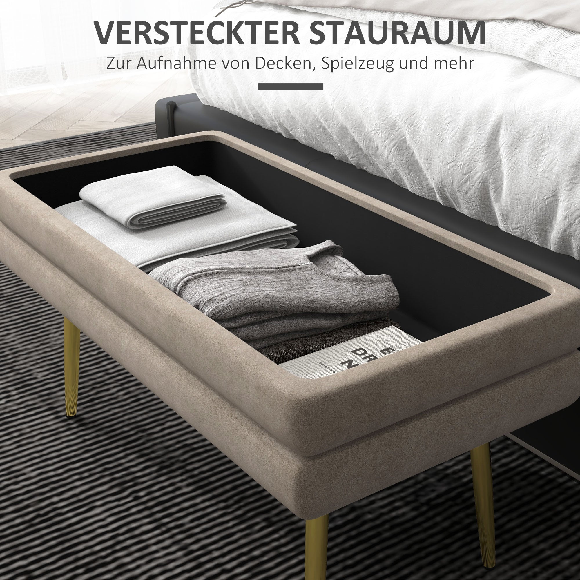 HOMCOM Sitzbank Polsterbank, mit Stauraum, Stahl, 79,5 cm x 37,5 cm x 43 cm, Beige