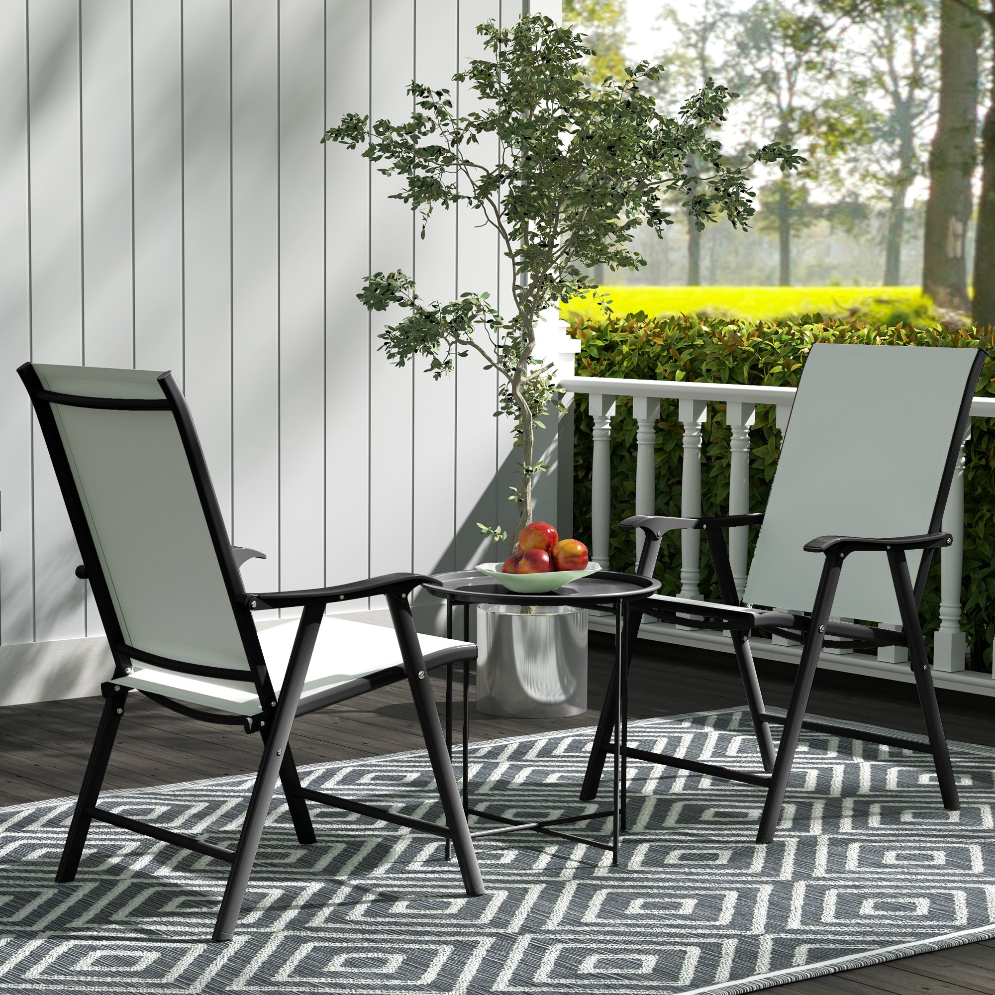 Outsunny Gartentisch, Runder Außen-Beistelltisch aus Stahl mit herausnehmbarem Tablett, faltbares Design, Terrassentisch, Schwarz