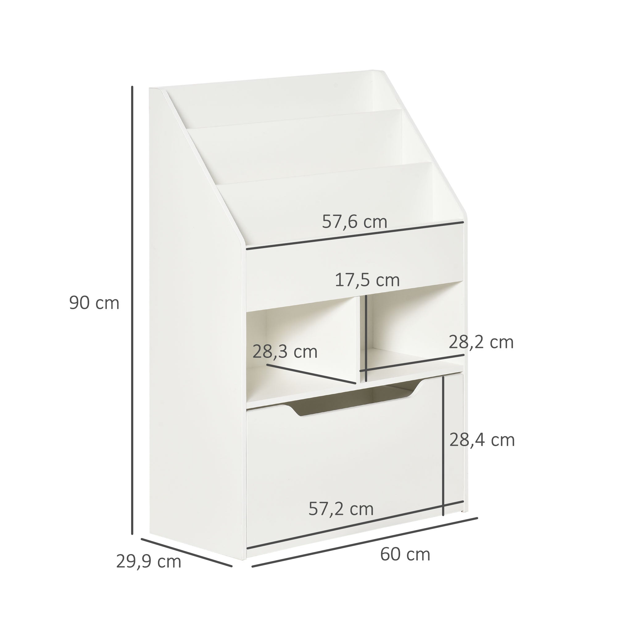 HOMCOM Kinderregal mit Schublade, Bücherregal mit Fächern, 60 x 29,9 x 90 cm, Weiß