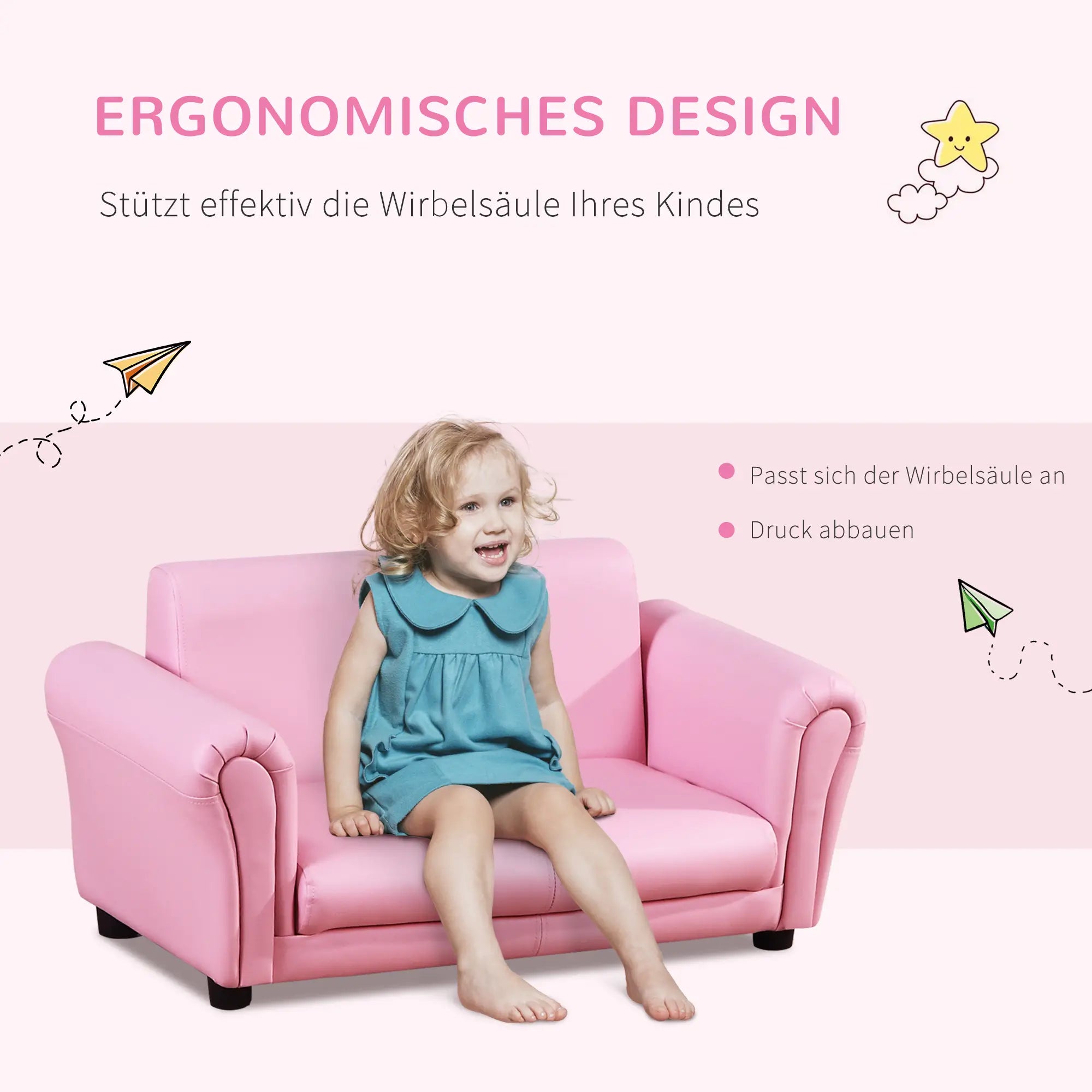 HOMCOM Kindersessel mit Hocker 2-teiliges Set Rosa