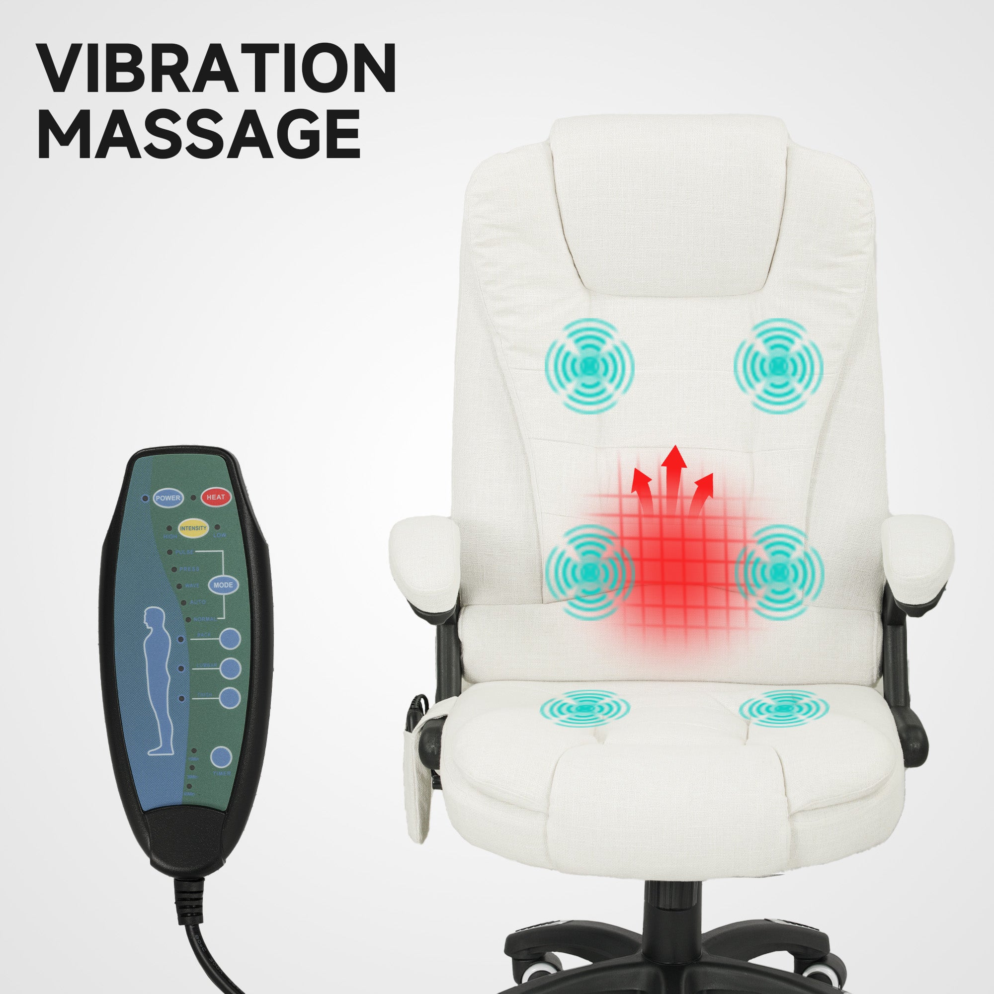 Vinsetto Ergonomischer Schreibtischstuhl mit Massagefunktion, 68 x 72 x 110–120 cm, Cremeweiß