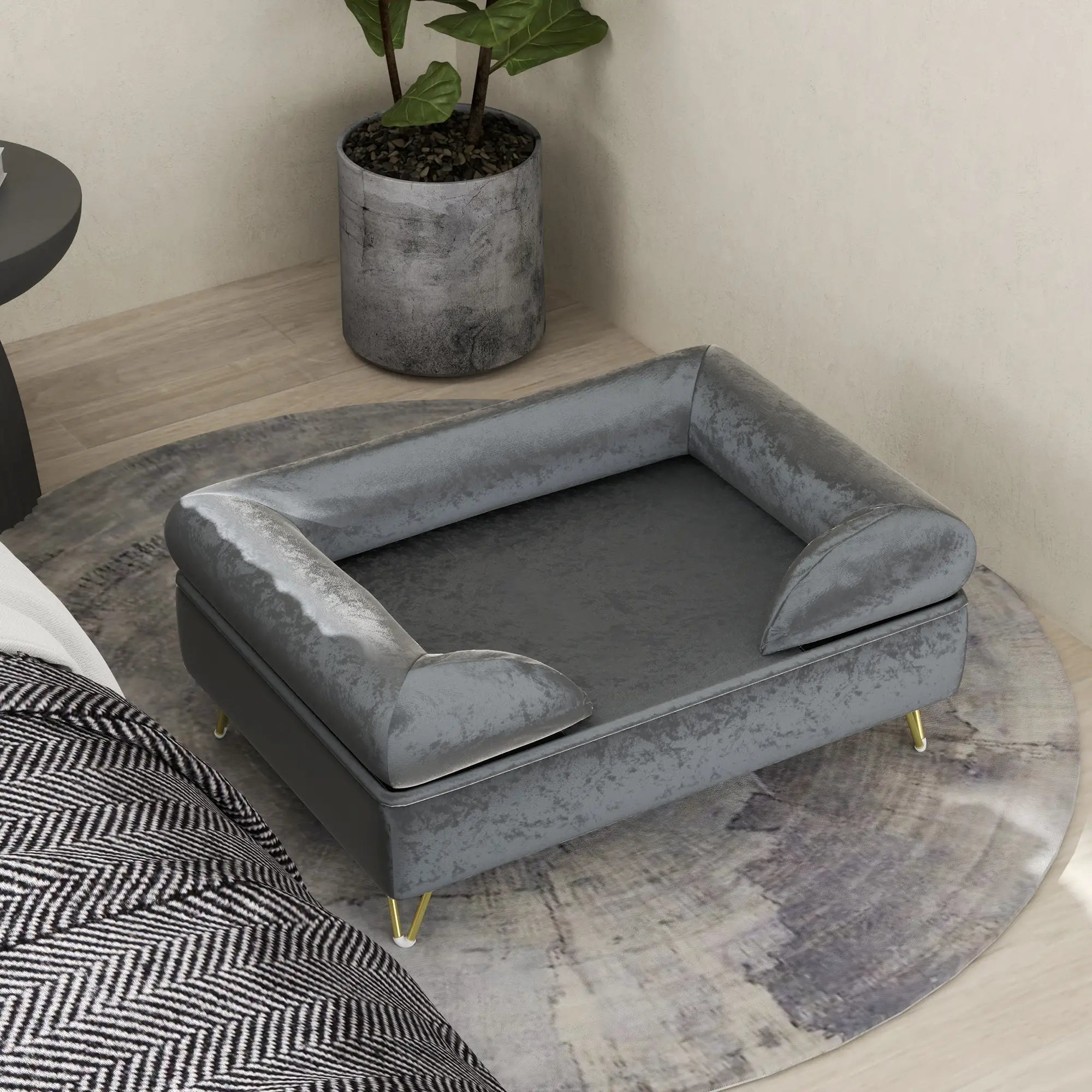 PawHut Hundesofa Grau 76x53,5x34?cm mit Rückenlehne & Metallfüßen