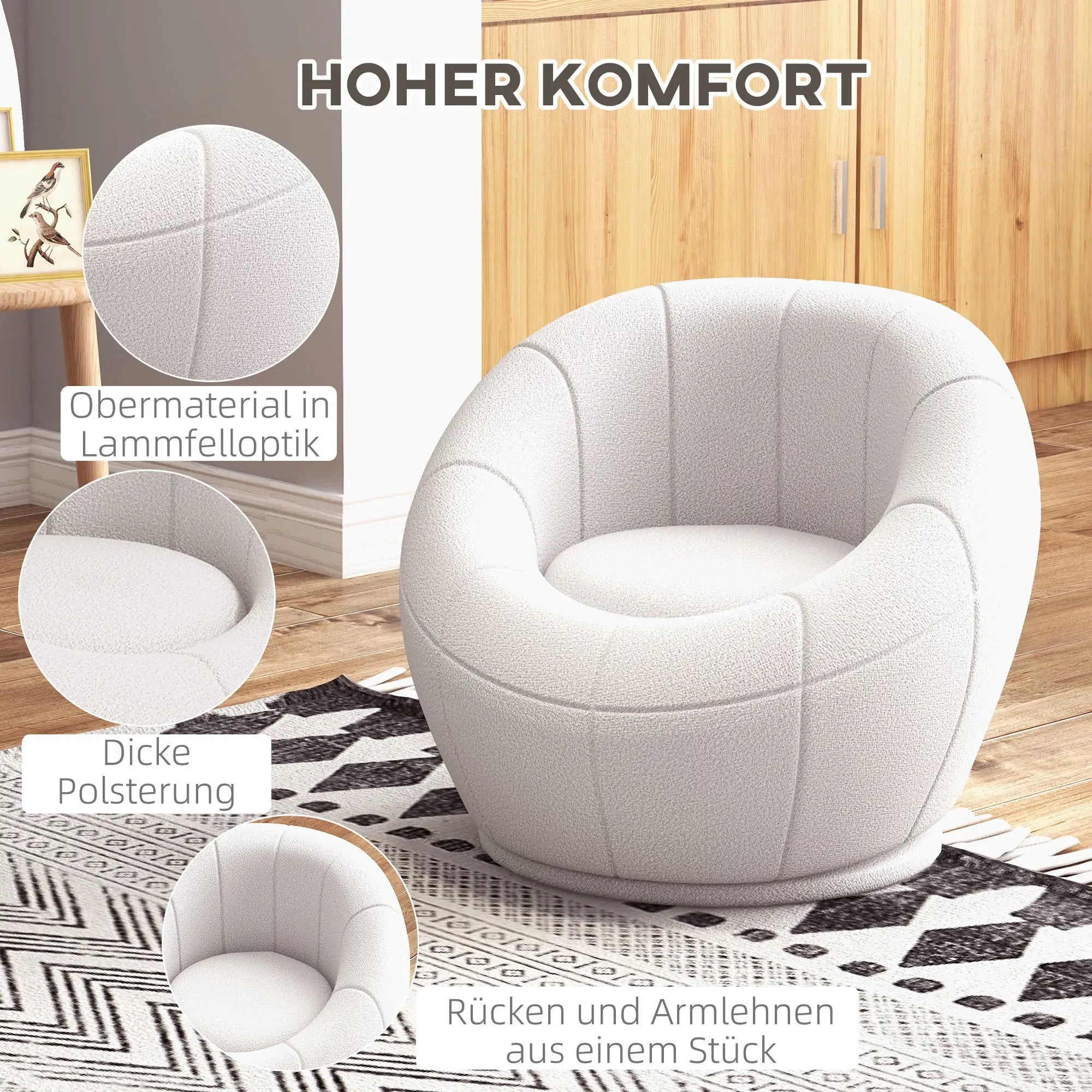 HOMCOM Kindersessel drehbar Teddyfell Relaxsessel Weiß