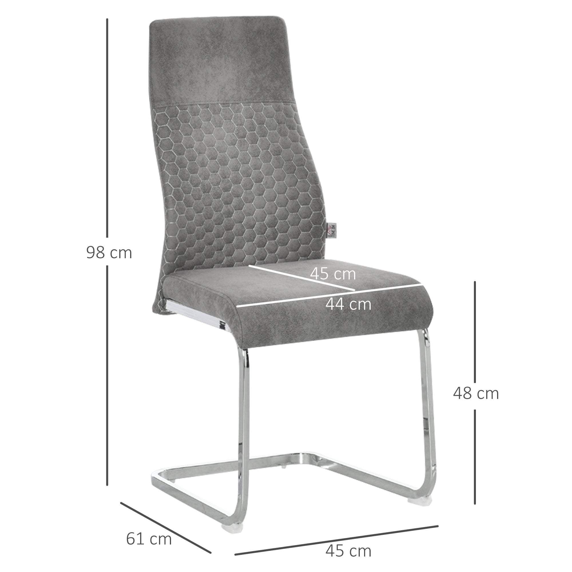 HOMCOM 4er-Set Freischwinger Esszimmerstühle 4-teilig Küchenstühle, Mikrofaser, 45 x 61 x 98 cm, Grau