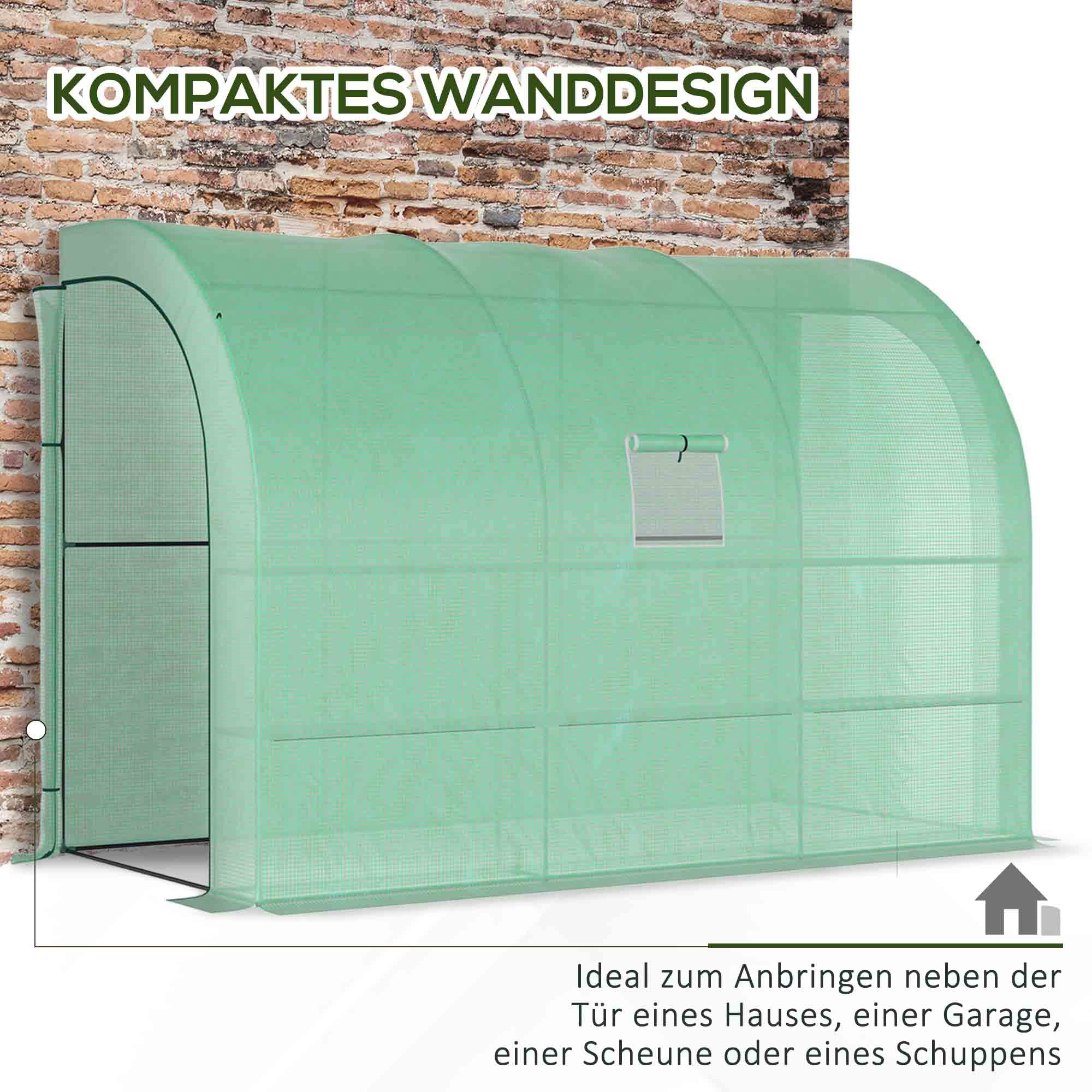 Outsunny Gewächshaus, Gartengewächshaus mit Kunststoff-Abdeckung, UV-beständig, 3 Etagen, Reißverschlusstüren, Grün
