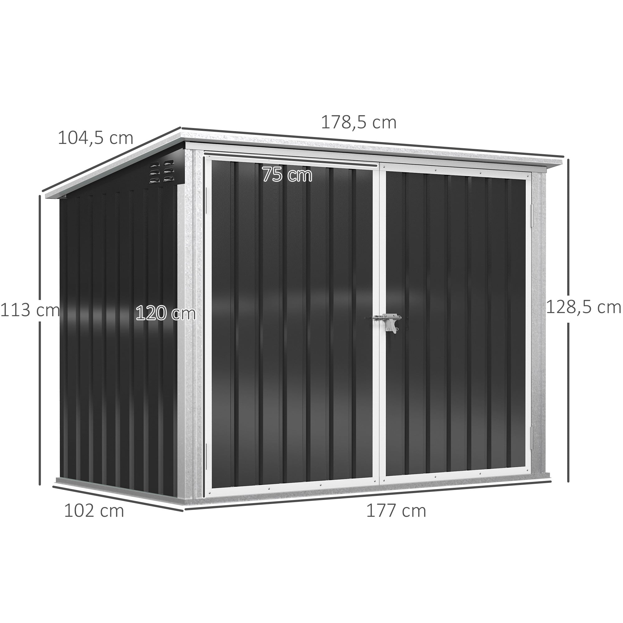 Outsunny Mülltonnenbox Müllbox Storer abschließbar Gerätebox für 2 Mülltonnen Stahl 178,5 x 104,5 x 128,5/113 cm Schwarz