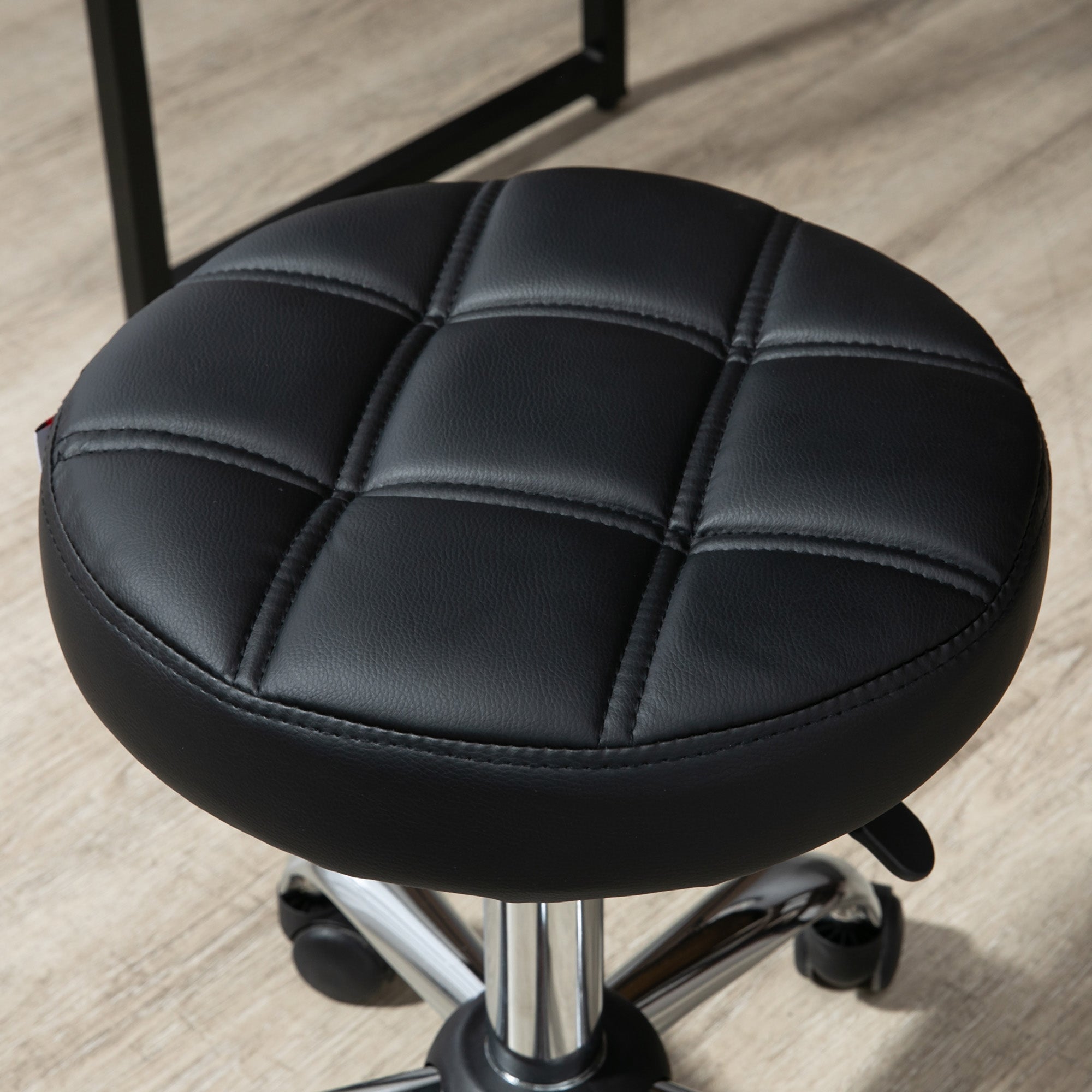 HOMCOM Drehhocker, Salonhocker, höhenverstellbar, Kunstleder, Steppdesign, Schwarz/Silber