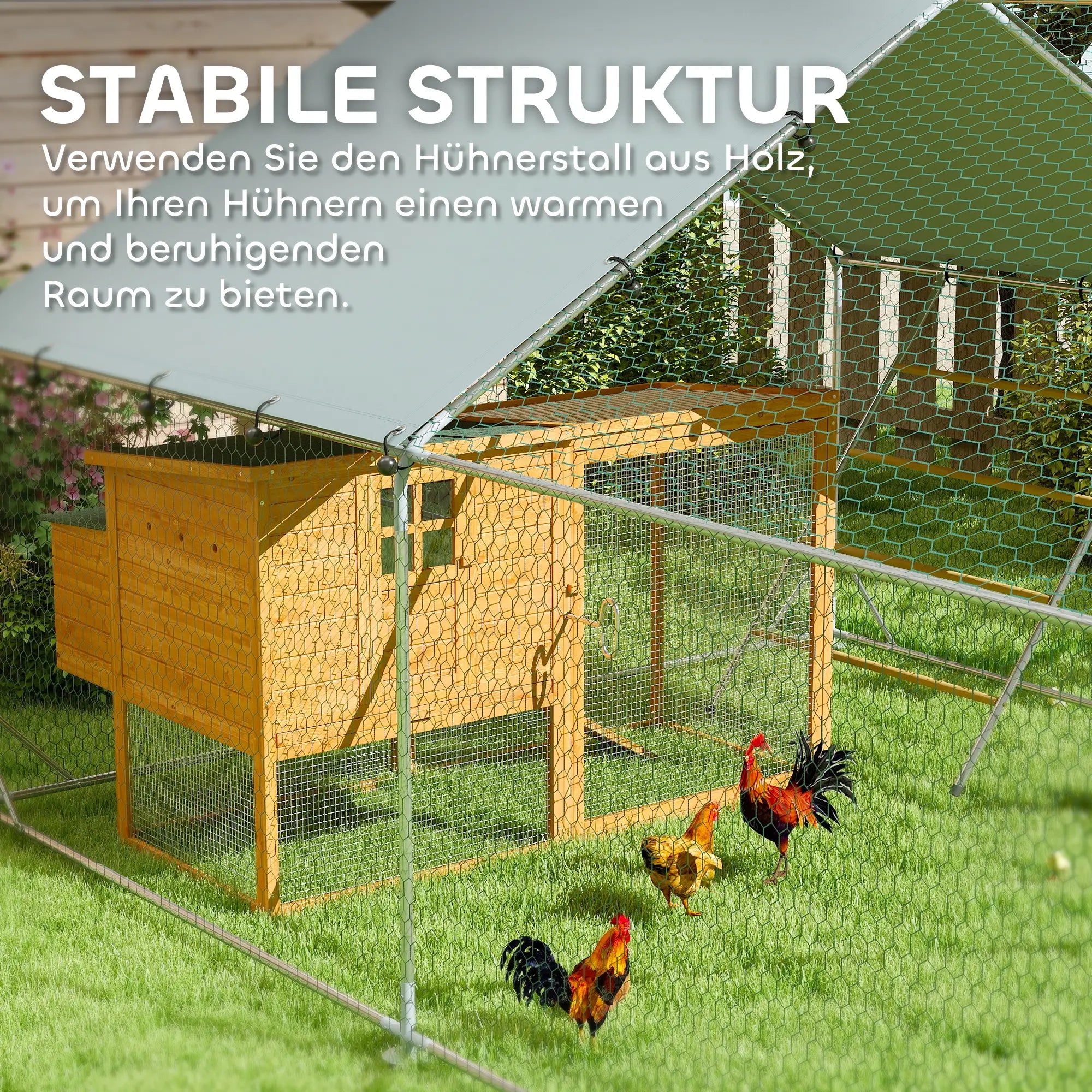 PawHut Hühnerstall Freilaufgehege Outdoor für 24-30 Hühner UV-beständig