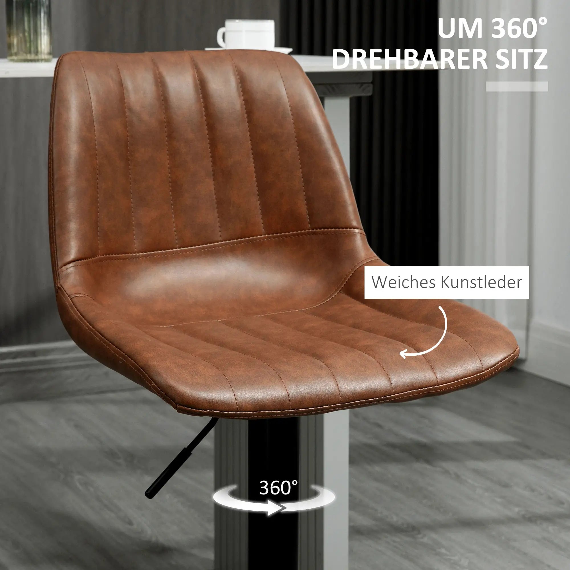 HOMCOM 2er-Set Barhocker höhenverstellbar, Kunstleder Braun