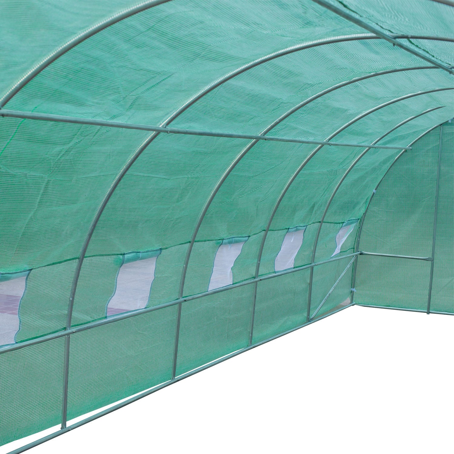 Outsunny Gewächshaus 800x300x200cm Foliengewächshaus Tomatenhaus mit Tür, 12 Fenster, Folientunnel aus verzinktem Stahl, PE, stabiles Treibhaus Pflanztunnel, inkl. Erdanker & Seilen, Grün