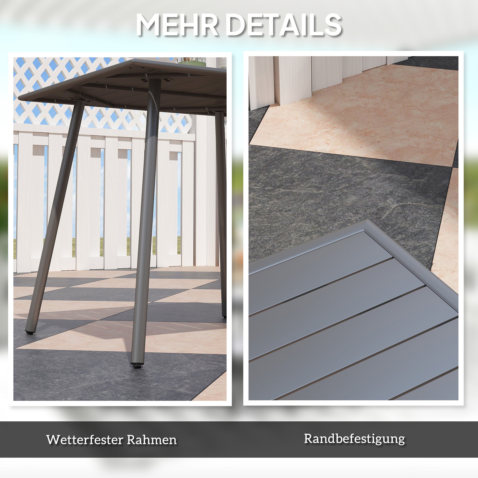 Outsunny Gartentisch, Outdoor-Esstisch für 4 Personen, Stahlrahmen, leicht zu reinigen, rostbeständig, 80 x 80 x 74 cm, Grau