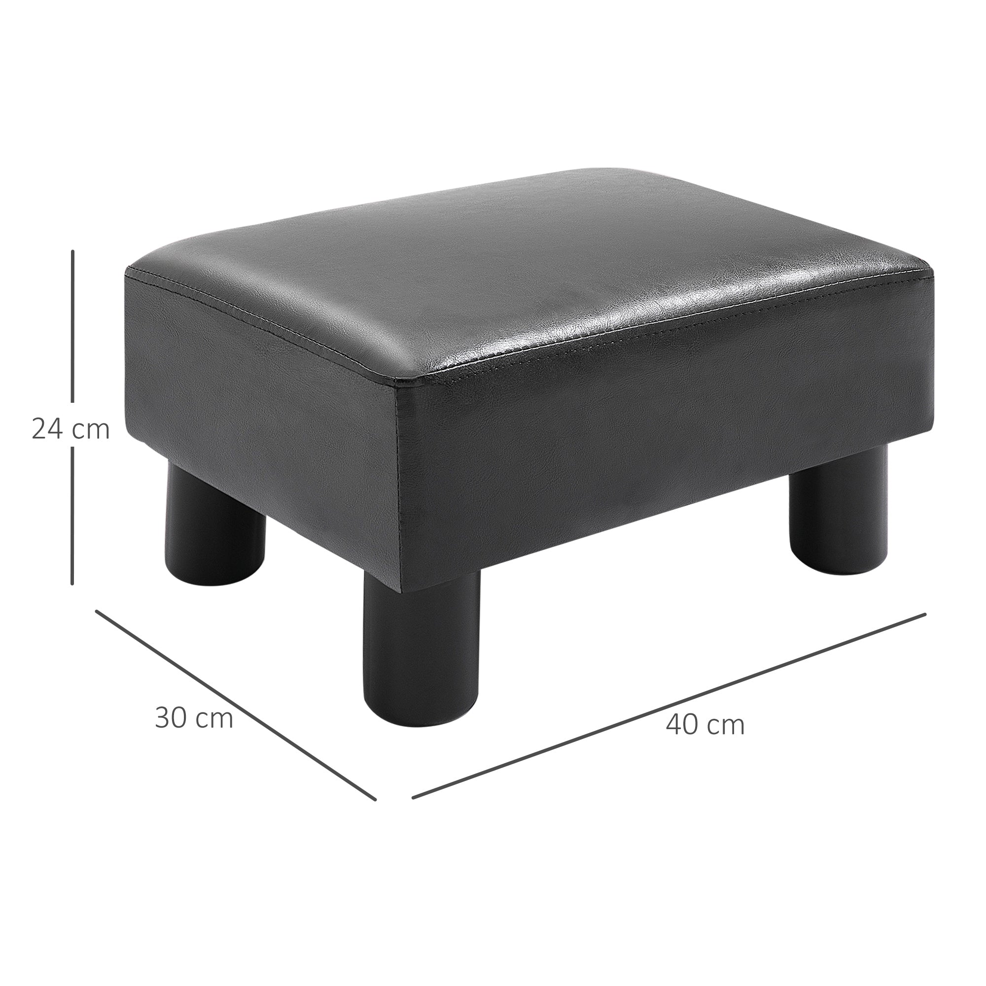 HOMCOM Sitzhocker Hocker mit Kunstleder Moderner Fußhocker Kunstlederhocker Ottomane für Schlafzimmer, Wohnzimmer, Schwarz