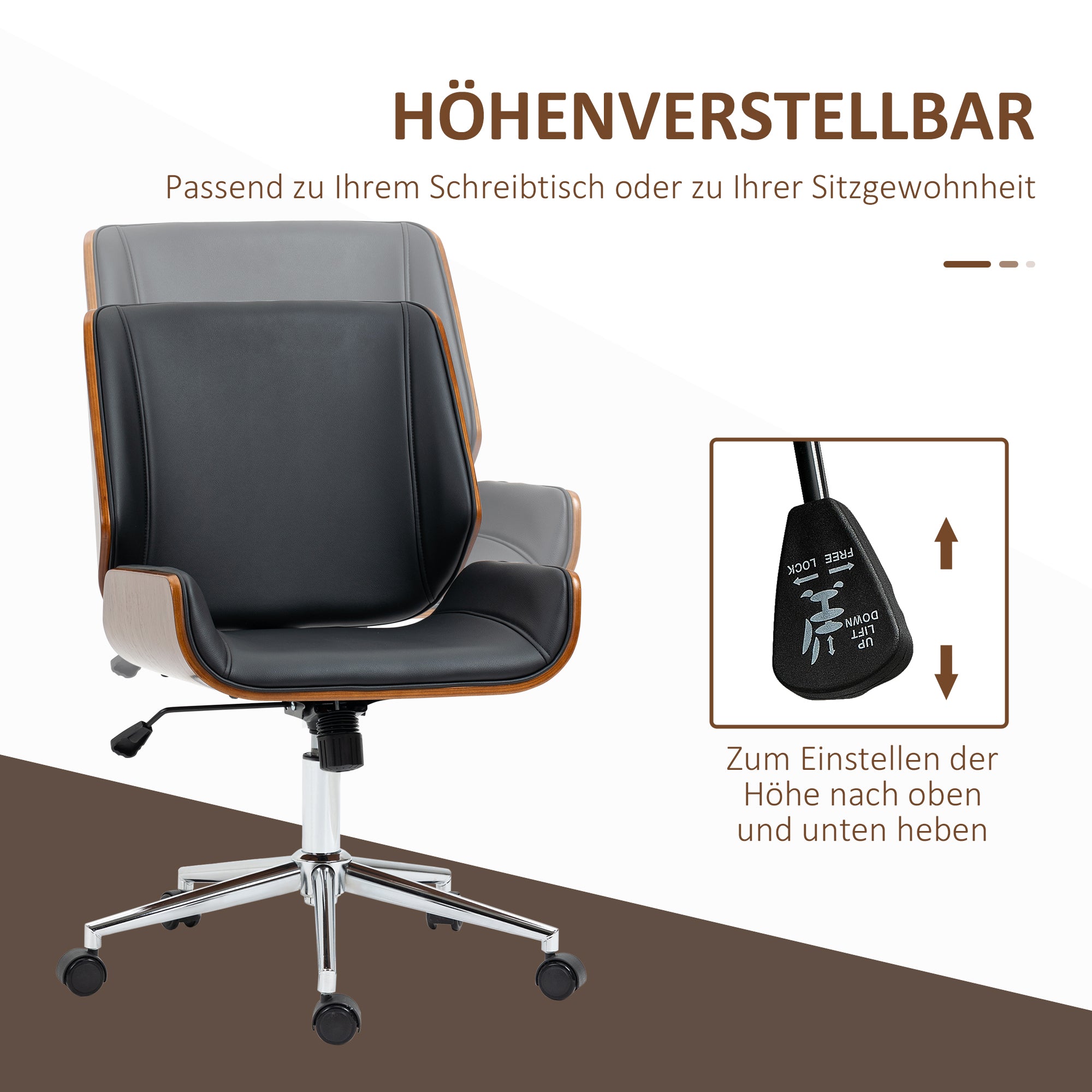 Vinsetto Schreibtischstuhl Computerstuhl, Wippfunktion, höhenverstellbar, Schwarz + Silber