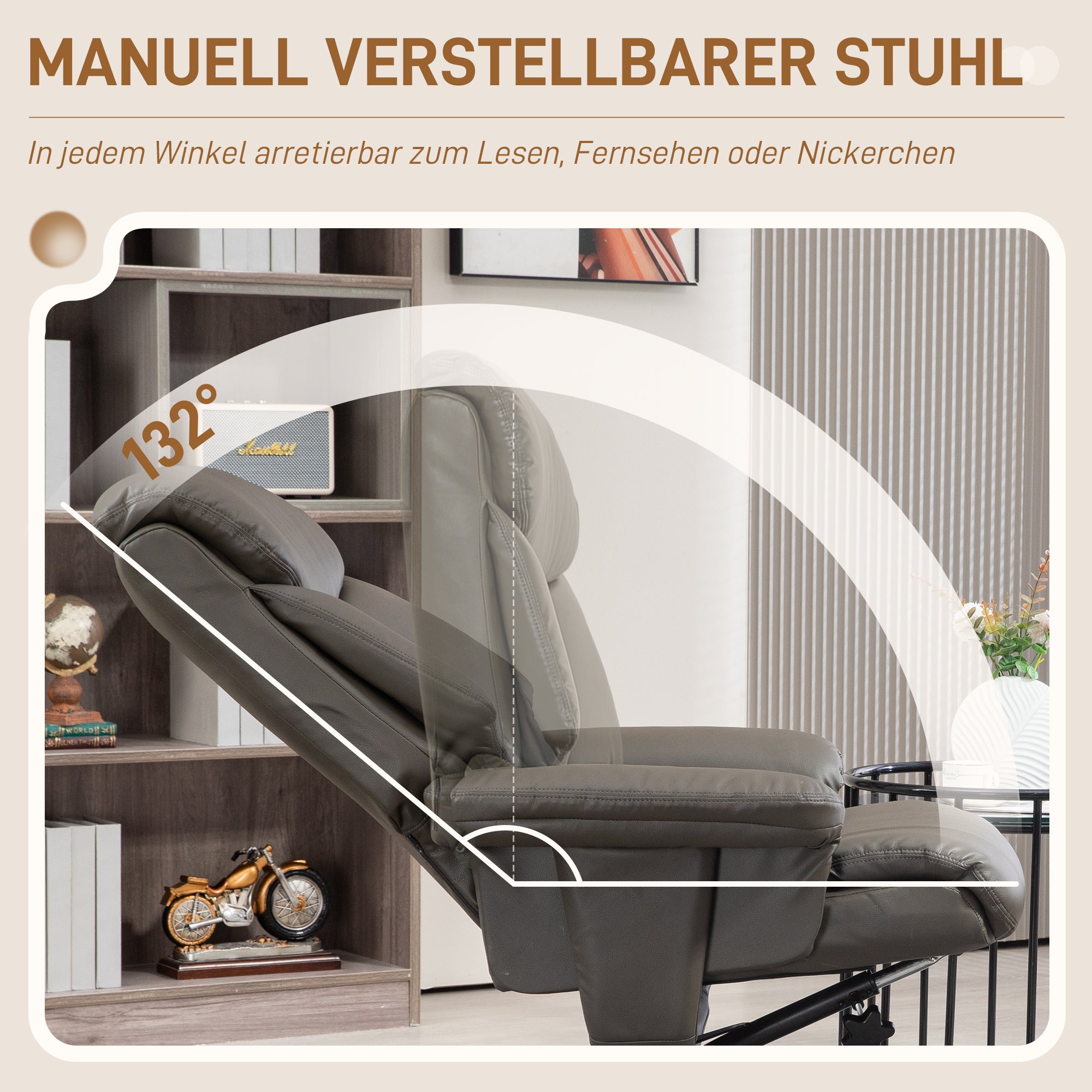 HOMCOM Relaxsessel mit Hocker, Rückenlehne verstellbar, Kunstleder, bis 150 kg, Grau