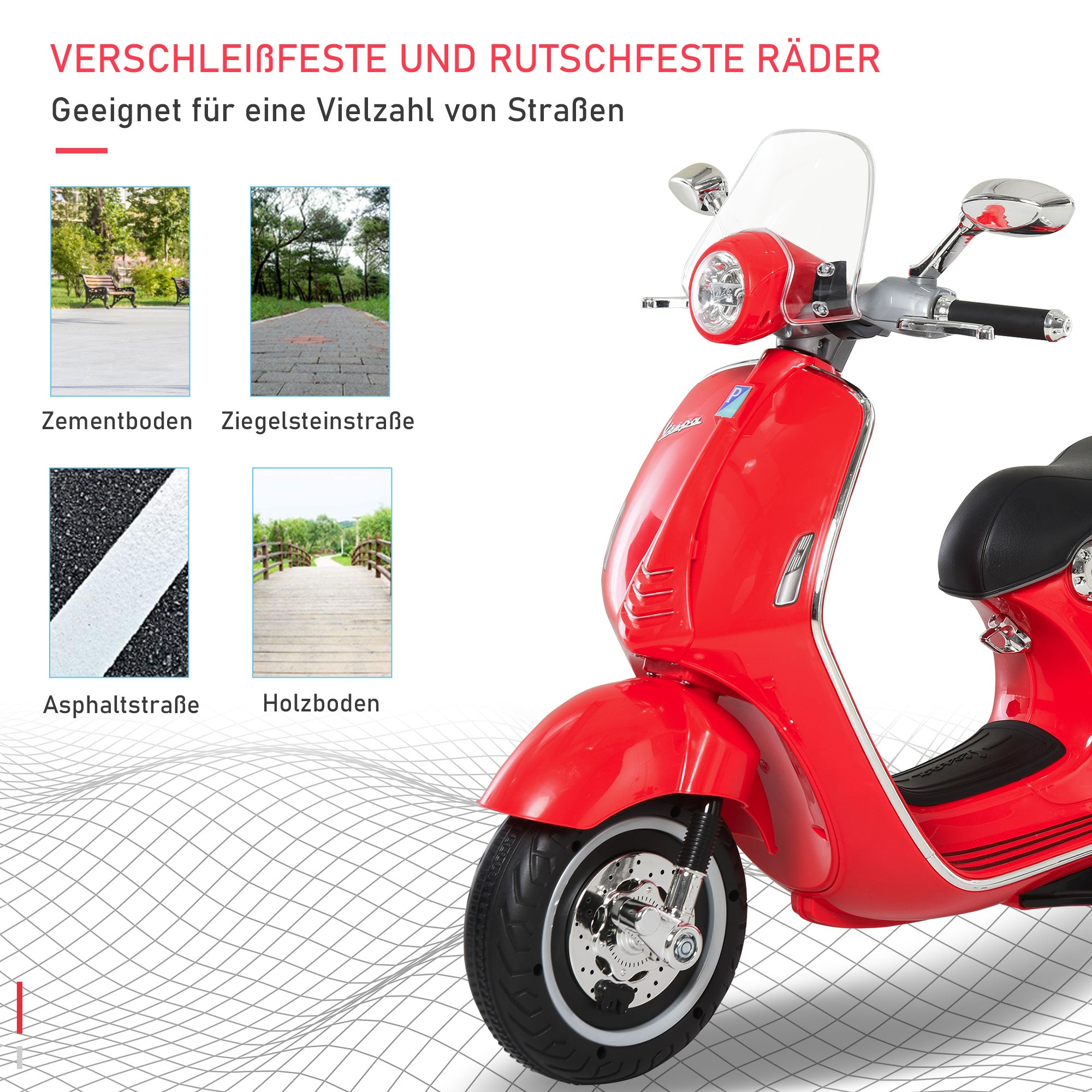 HOMCOM Kinder Elektro-Motorrad, 6V Kindermotorrad mit Scheinwerfer, Musik, Vor- und Rückwärtsgang, Trainingsräder, 30 kg belastbar, Elektromotorrad für 3-6 Jahre Kinder, Rot