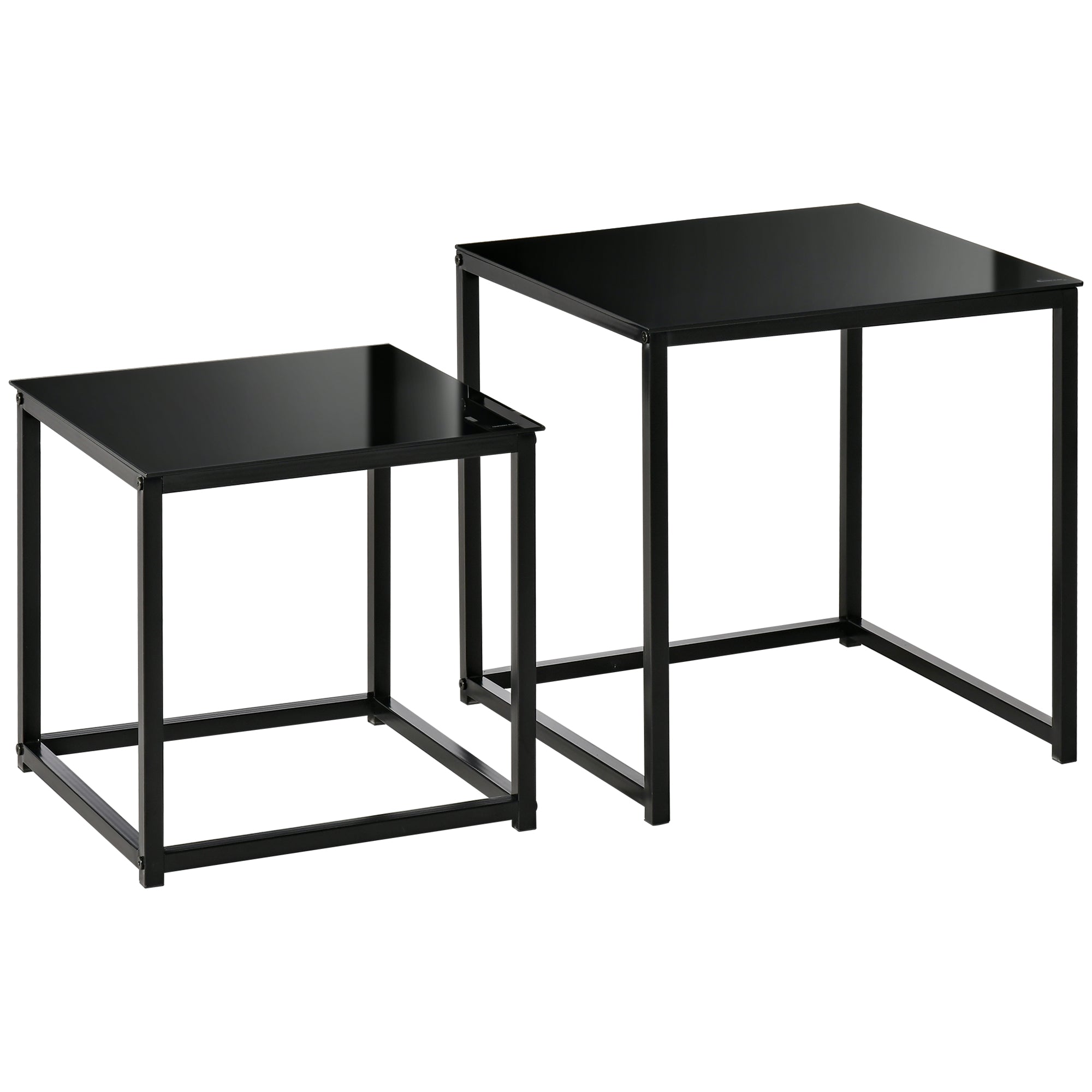 HOMCOM 2er-Set Beistelltische mit Glastischplatte, quadratisch, Schwarz