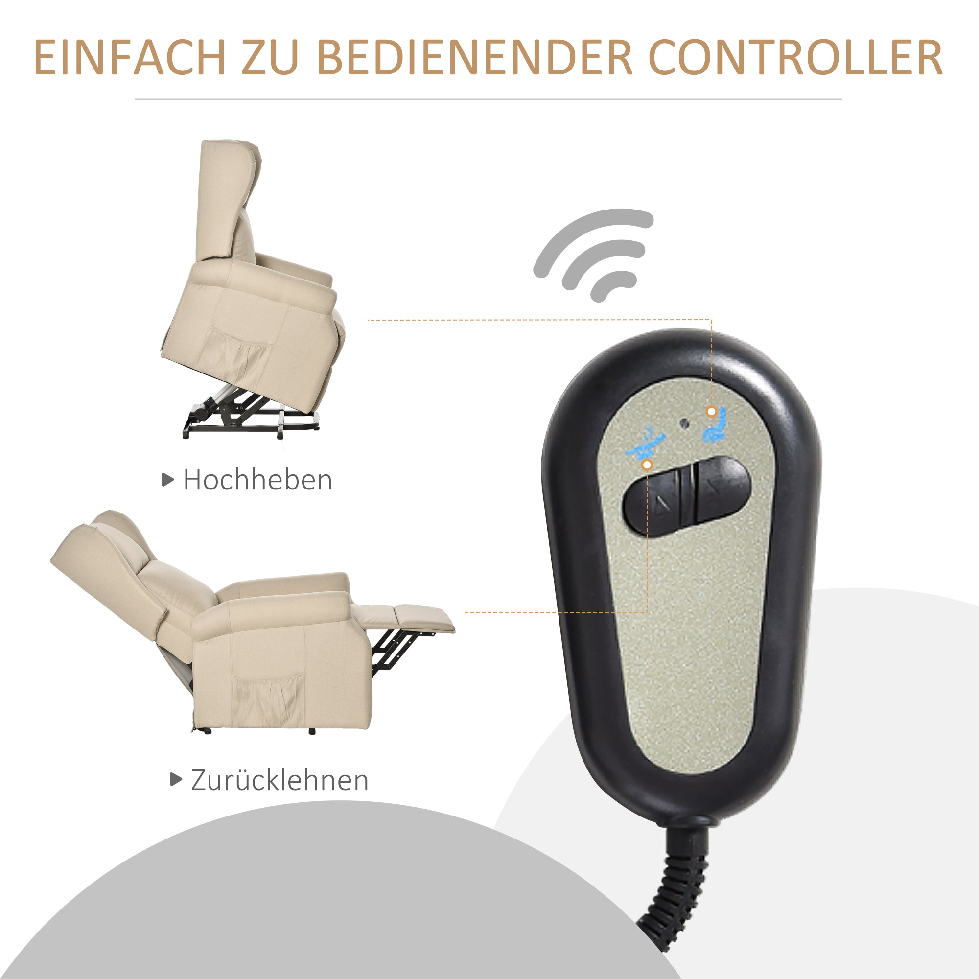 HOMCOM Relaxsessel mit Liegefunktion elektrisch, Seniorensessel mit Aufstehhilfe, , bis 200kg, 72,5x94x109cm, Creme