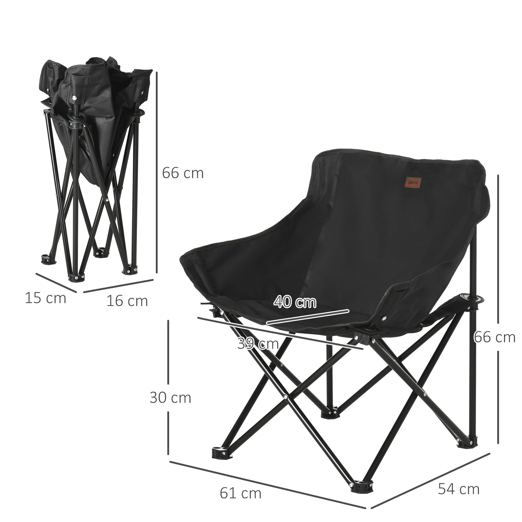 Outsunny Campingstuhl, faltbar, Stahlrahmen, Stoffsitz, Tragetasche, Schwarz