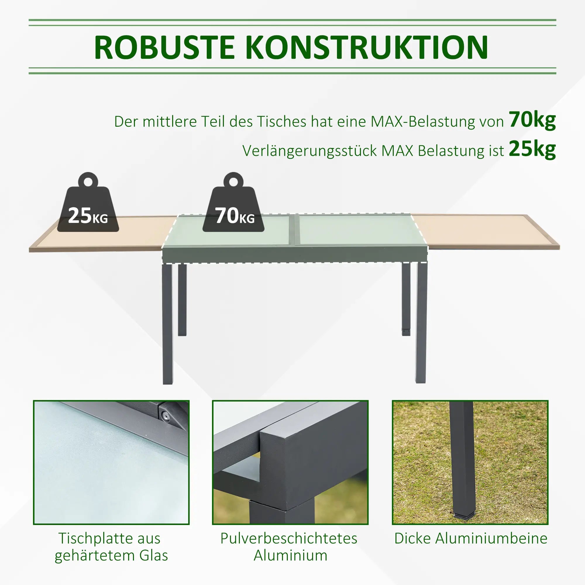Outsunny Gartentisch ausziehbar gehärtetes Glas Outdoor Esstisch