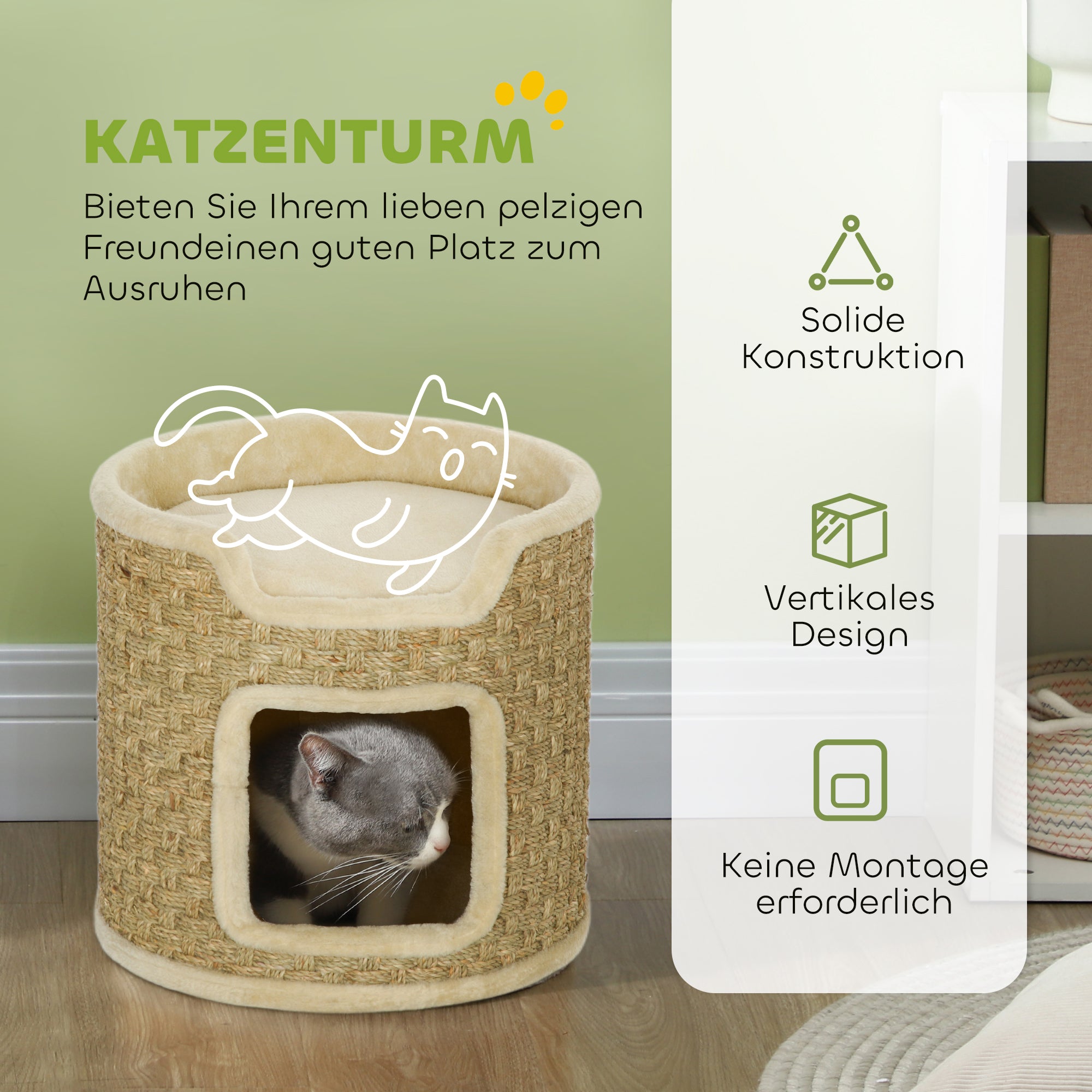 PawHut Katzenkratzbaum, Spiel- und Entspannungsbereich, Plüsch, Φ38 x 37H cm, Khaki-Beige, bis zu 5 kg