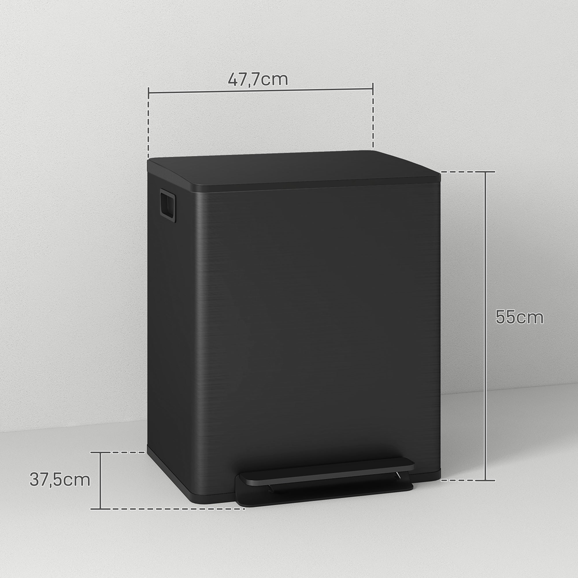 HOMCOM Mülleimer mit 2x25L Fächern, Soft-Close-Deckel, Fingerabdrucksicher, Edelstahl, Schwarz