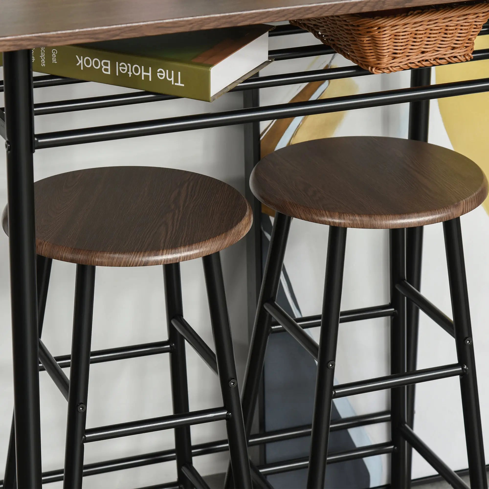 HOMCOM 3-teiliges Bartisch-Set mit Lagerregal, Schwarz