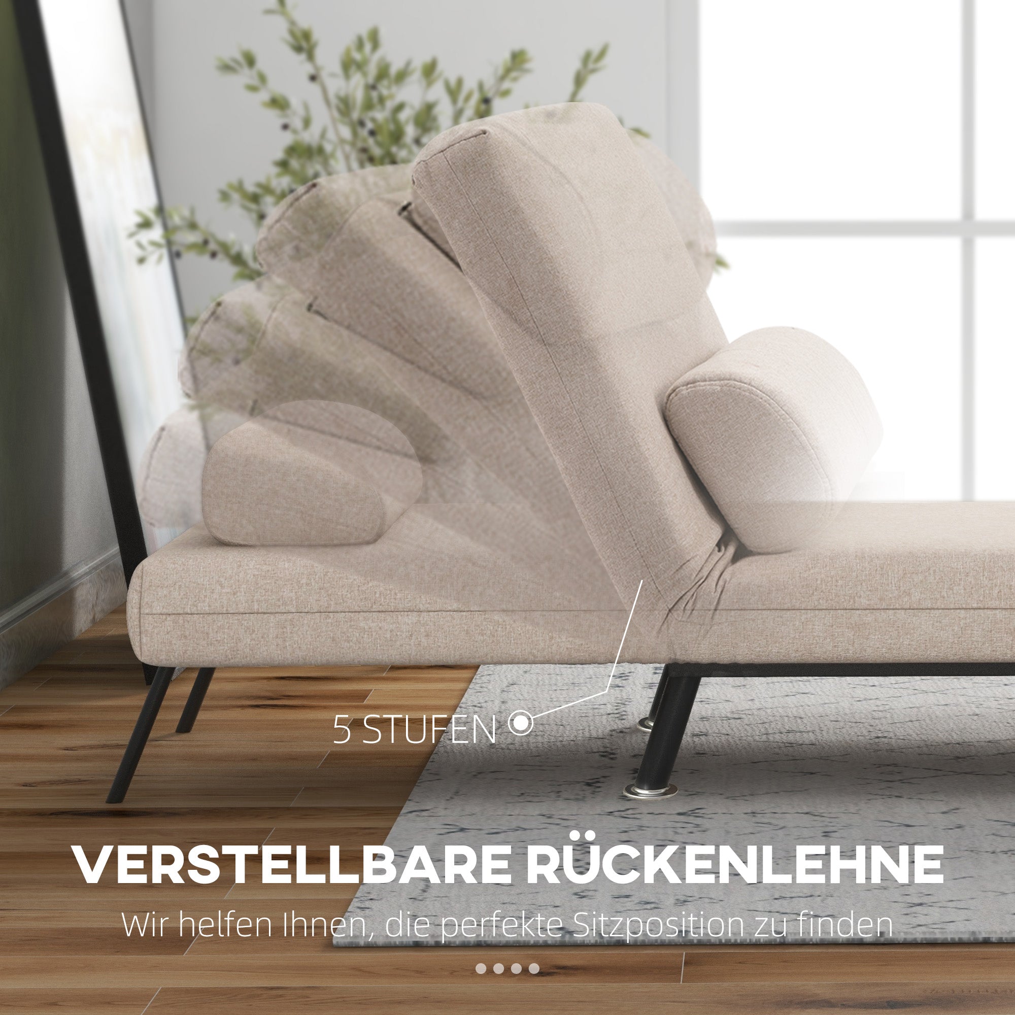 HOMCOM Klappsessel mit Bettfunktion, klappbarer Relaxsessel in Leinenoptik, Verstellbare Rückenlehne, 75 x 70 x 75 cm, Beige