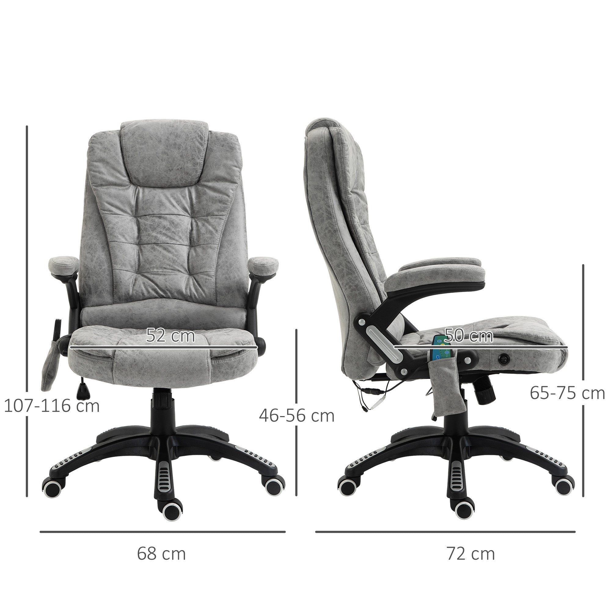 Vinsetto Chefsessel mit Massage- & Wärmefunktion, ergonomisch, verstellbar, bis 120kg, Grau