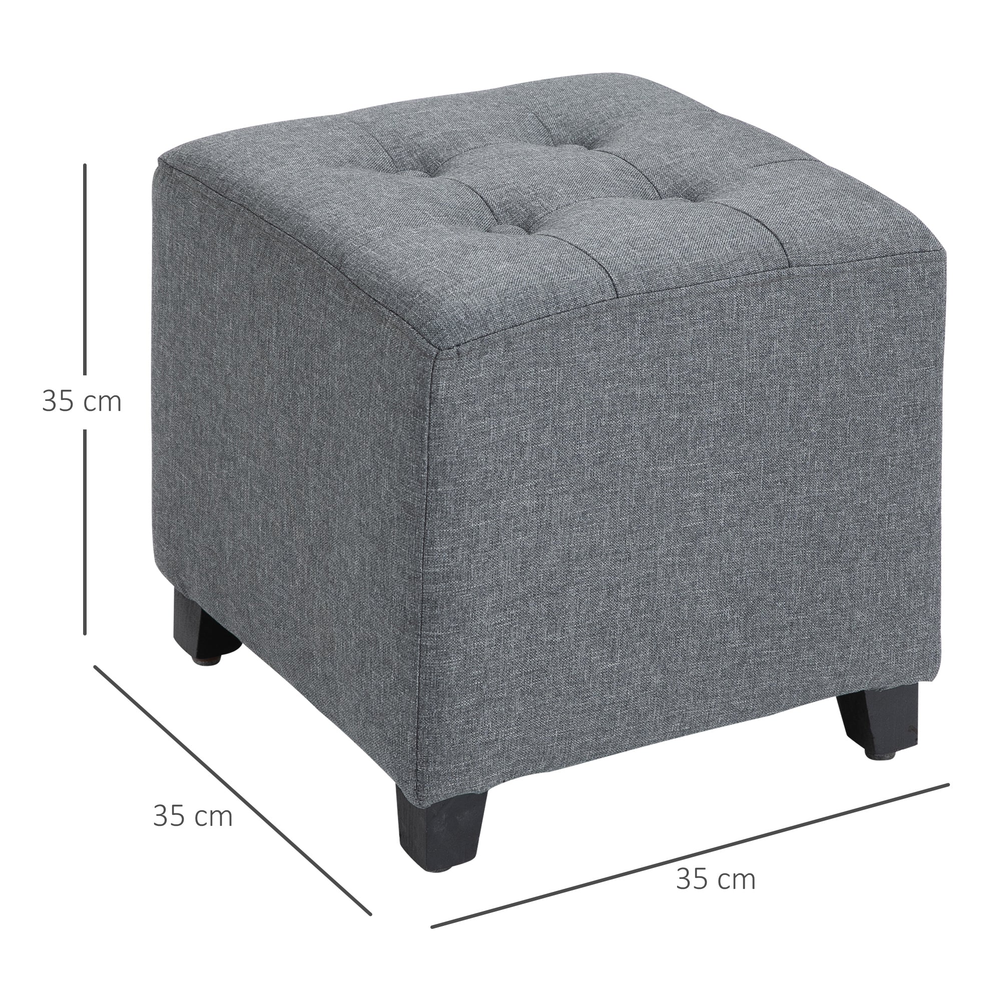 HOMCOM Hocker Sitzhocker, Knopfheftung, Leinenoptik, 35 cm x 35 cm x 35 cm, Grau