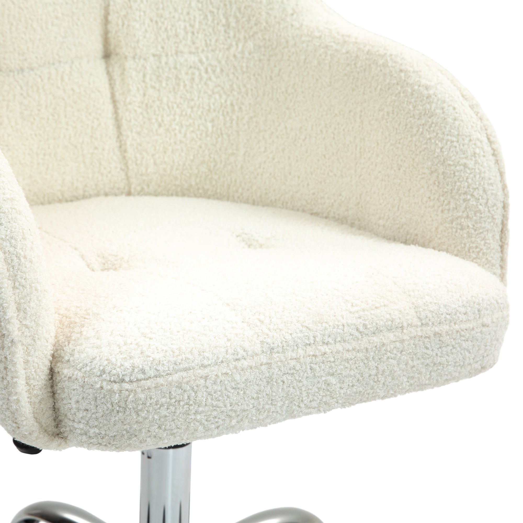 HOMCOM Homeoffice Stuhl, Ergonomisch Schreibtischstuhl mit Wippfunktion, Teddysamtoptik 56 x 61 x 86 cm Cremeweiß