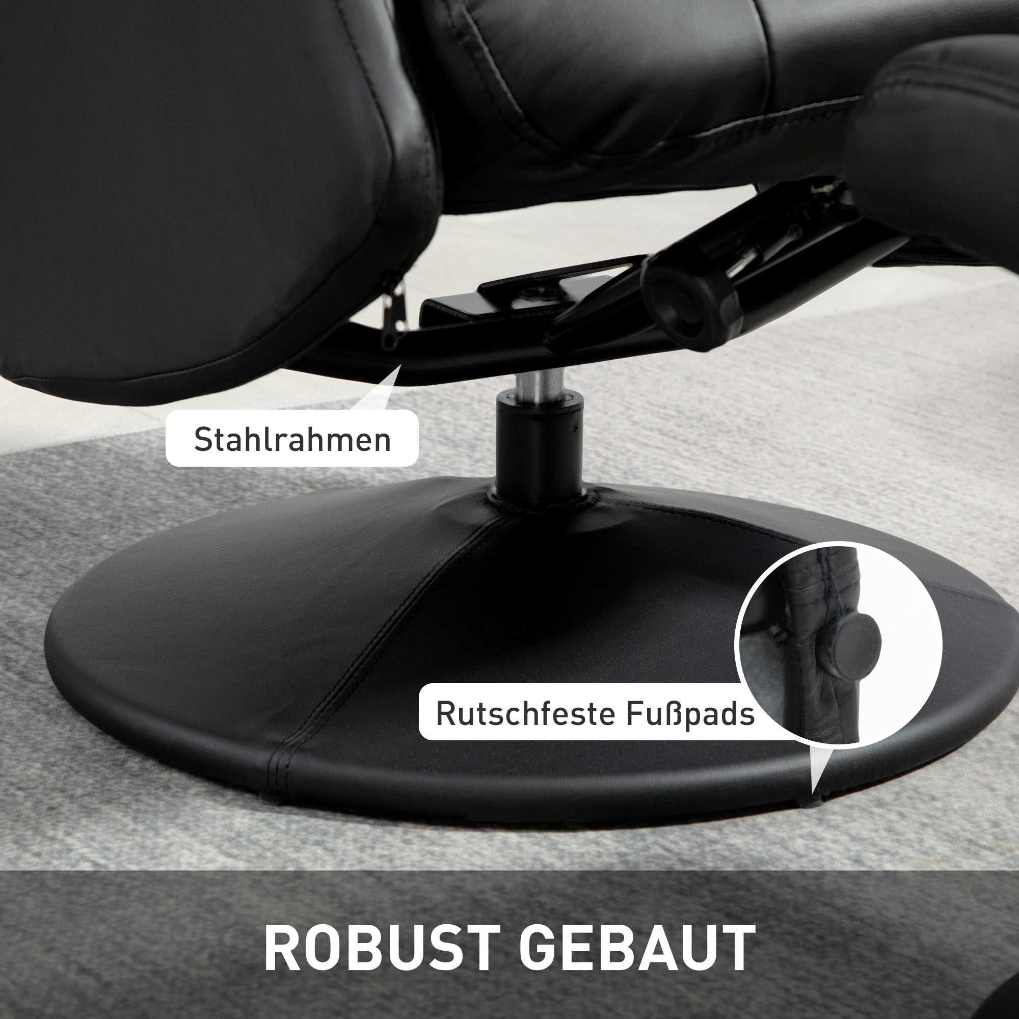 HOMCOM Chefsessel mit Hocker, Lederoptik, drehbar, verstellbare Lehne, bis 150 kg, Schwarz