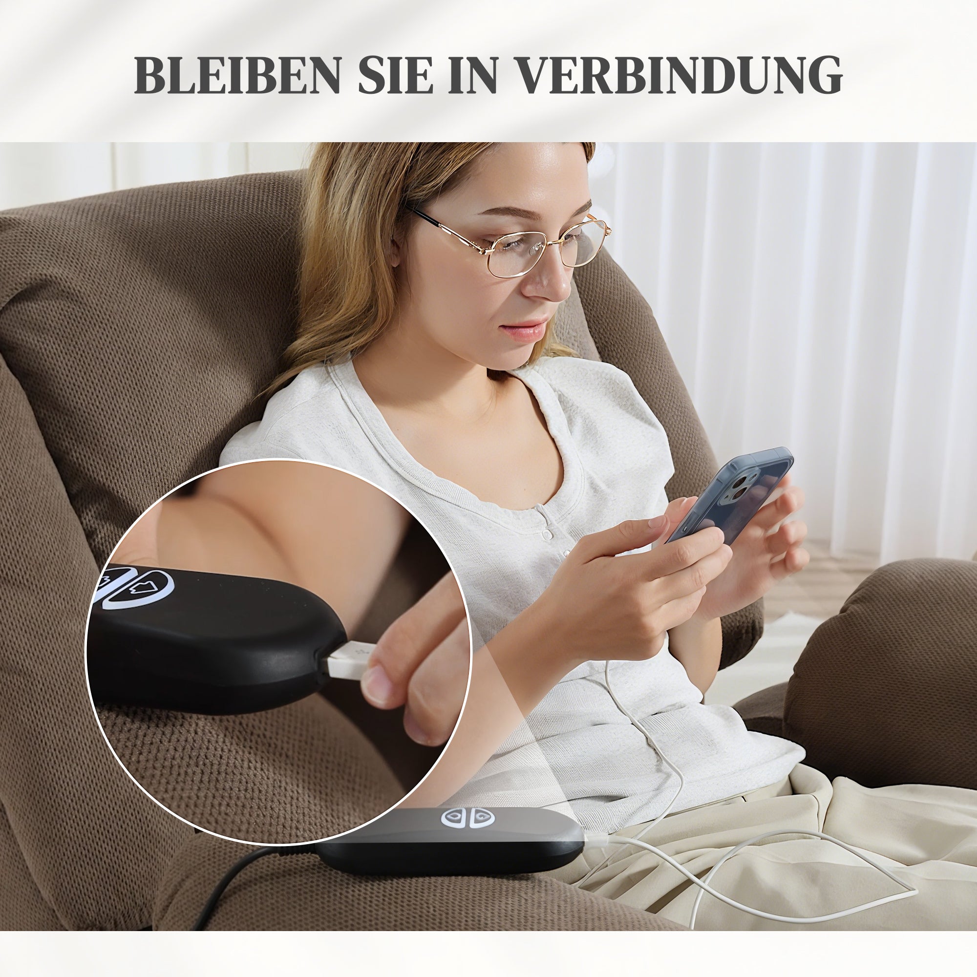 HOMCOM Fernsehsessel mit Massage- und Wärmefunktion, Elektrischer Aufsteh-Sessel, Fernbedienung, Seitentaschen, Hellbraun