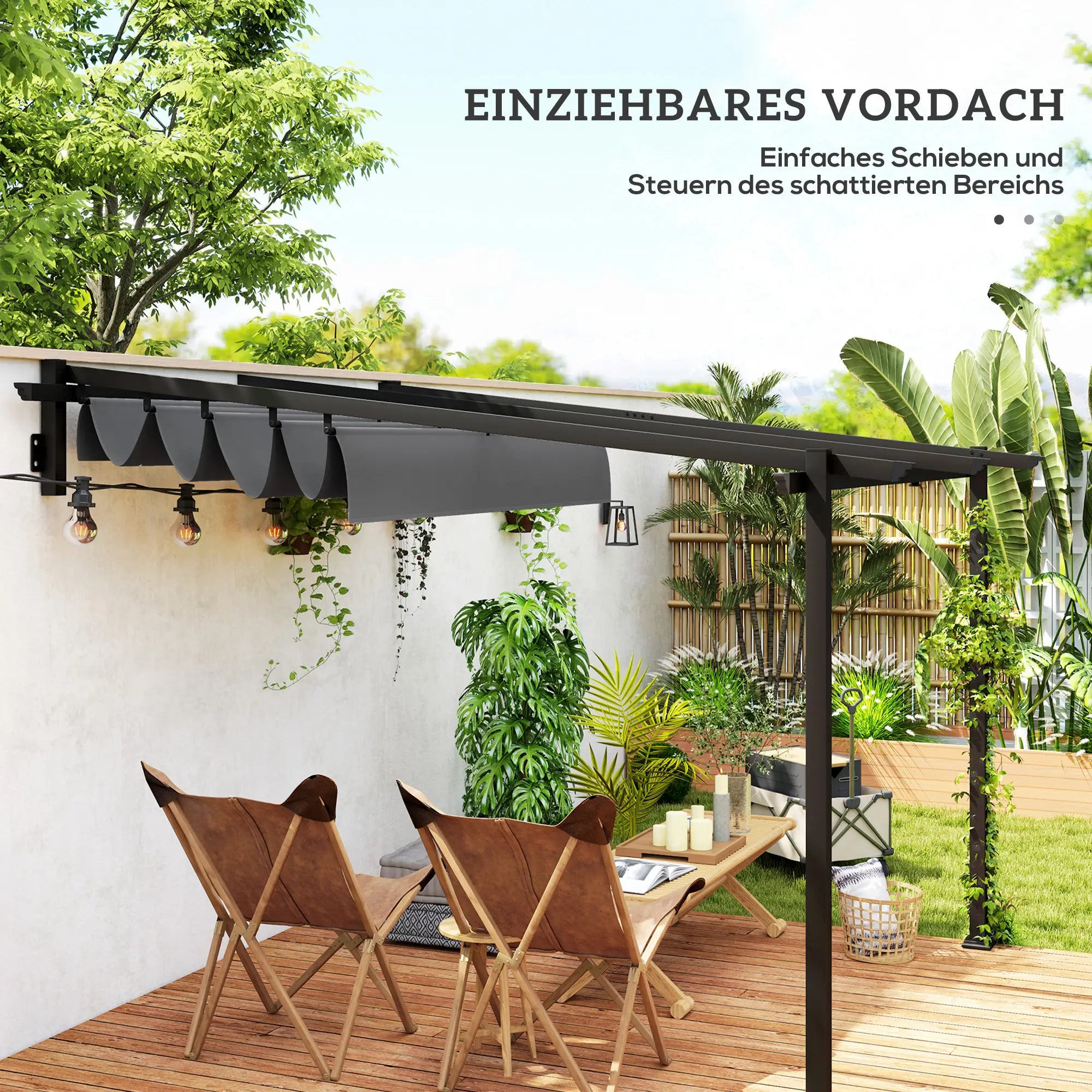 Outsunny Terrassendach 3x3 m Pergola aus Alu mit Schiebedach