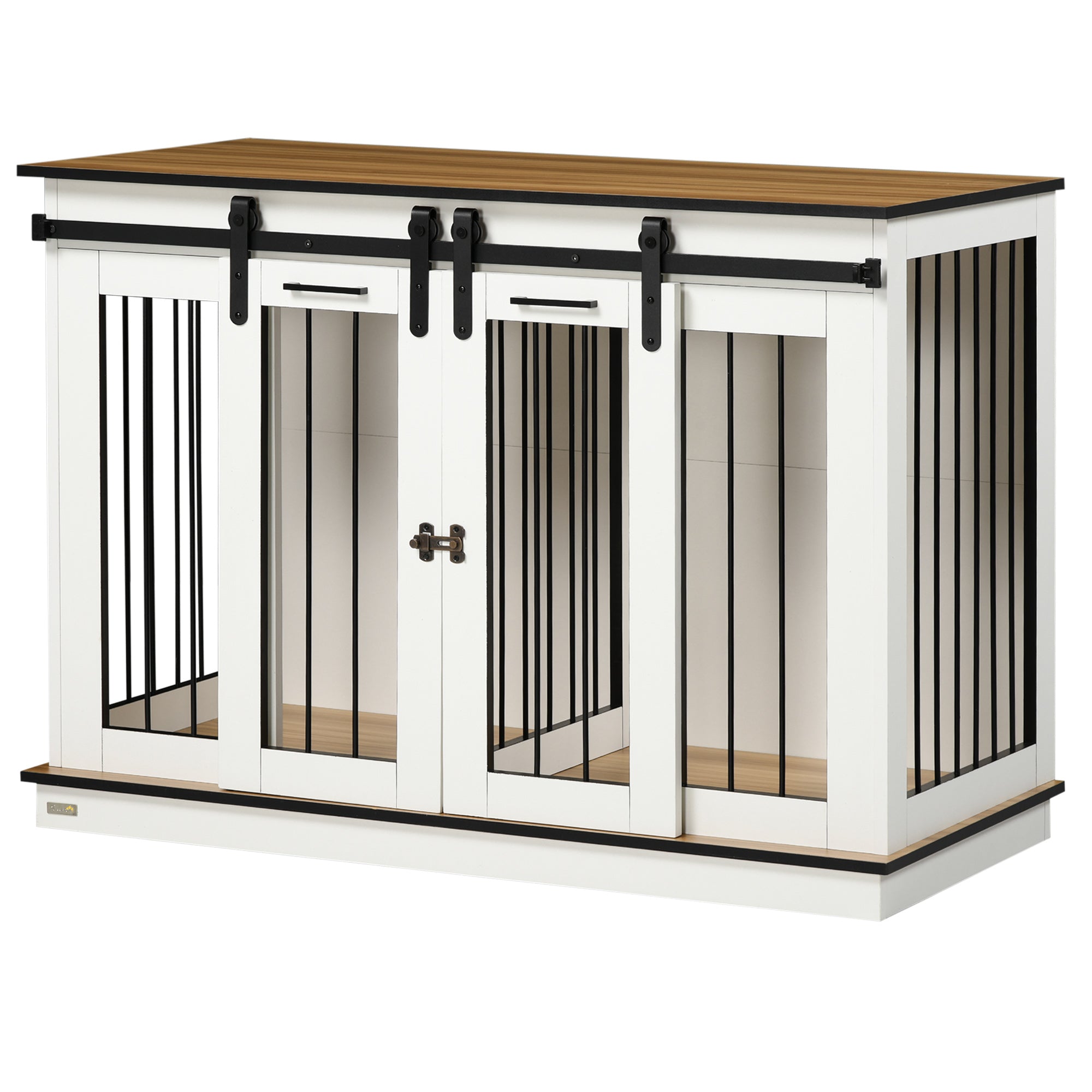 PawHut Hundekäfig mit 2 Türen, Hundebox, Transportbox für Hunde, rustikales Design, verriegelbar, Weiß