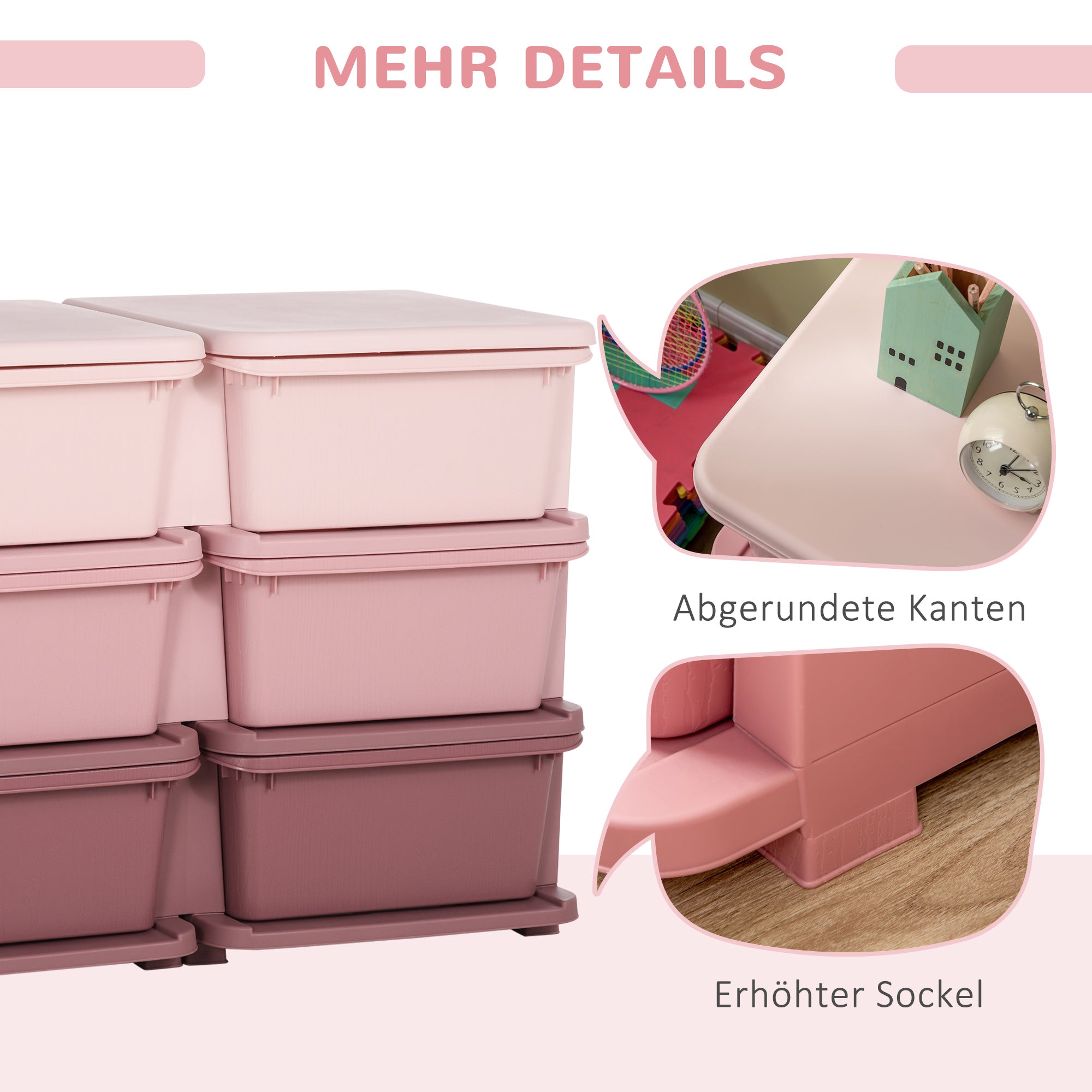 HOMCOM Aufbewahrungsbox für Kinder, Kinder-Aufbewahrungsbox, 3 Schubladen, Rosa